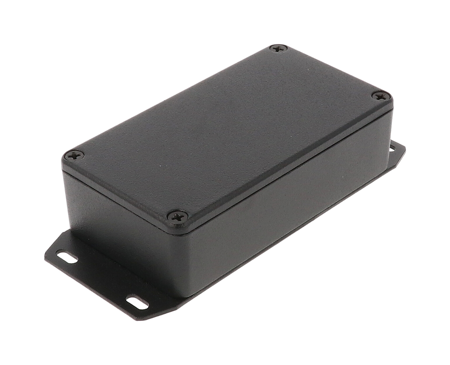 1590BFBK black textured diecast aluminum enclosure with welded bottom mounting flange