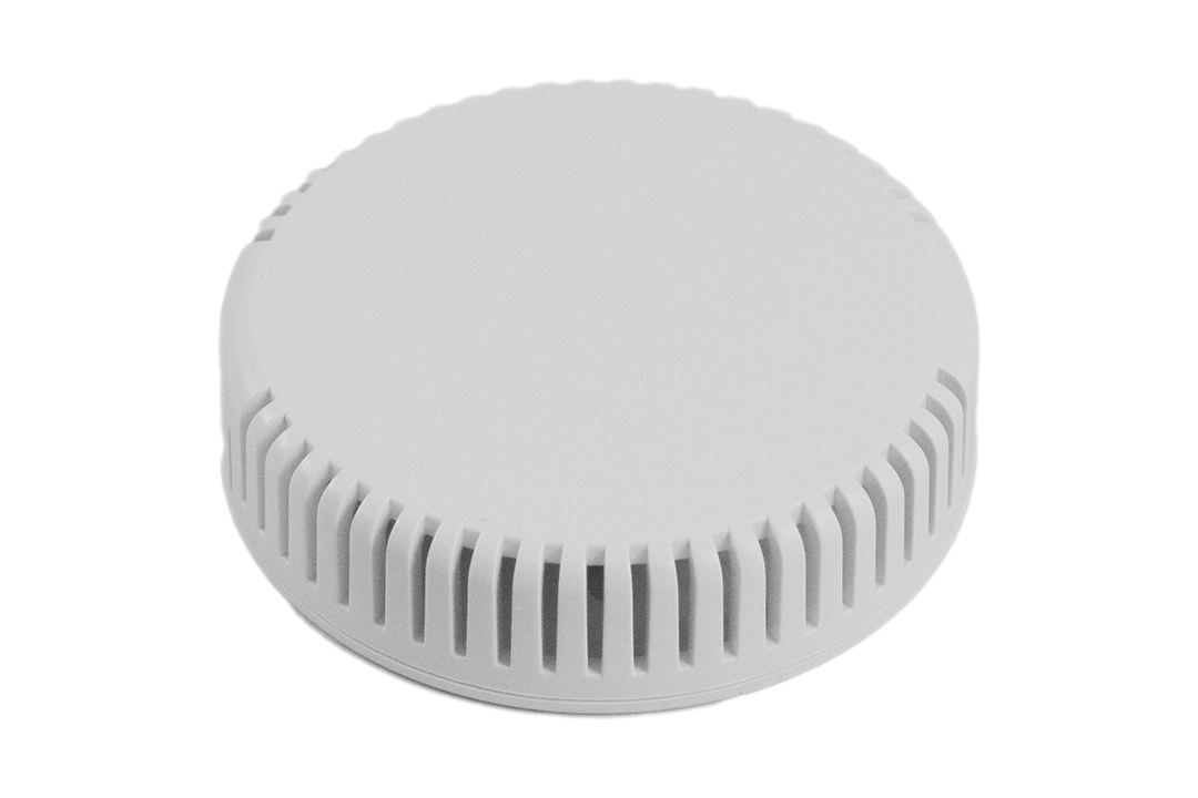 1551V13GY light gray vented round ABS snap-fit sensor enclosure with wall-mount base