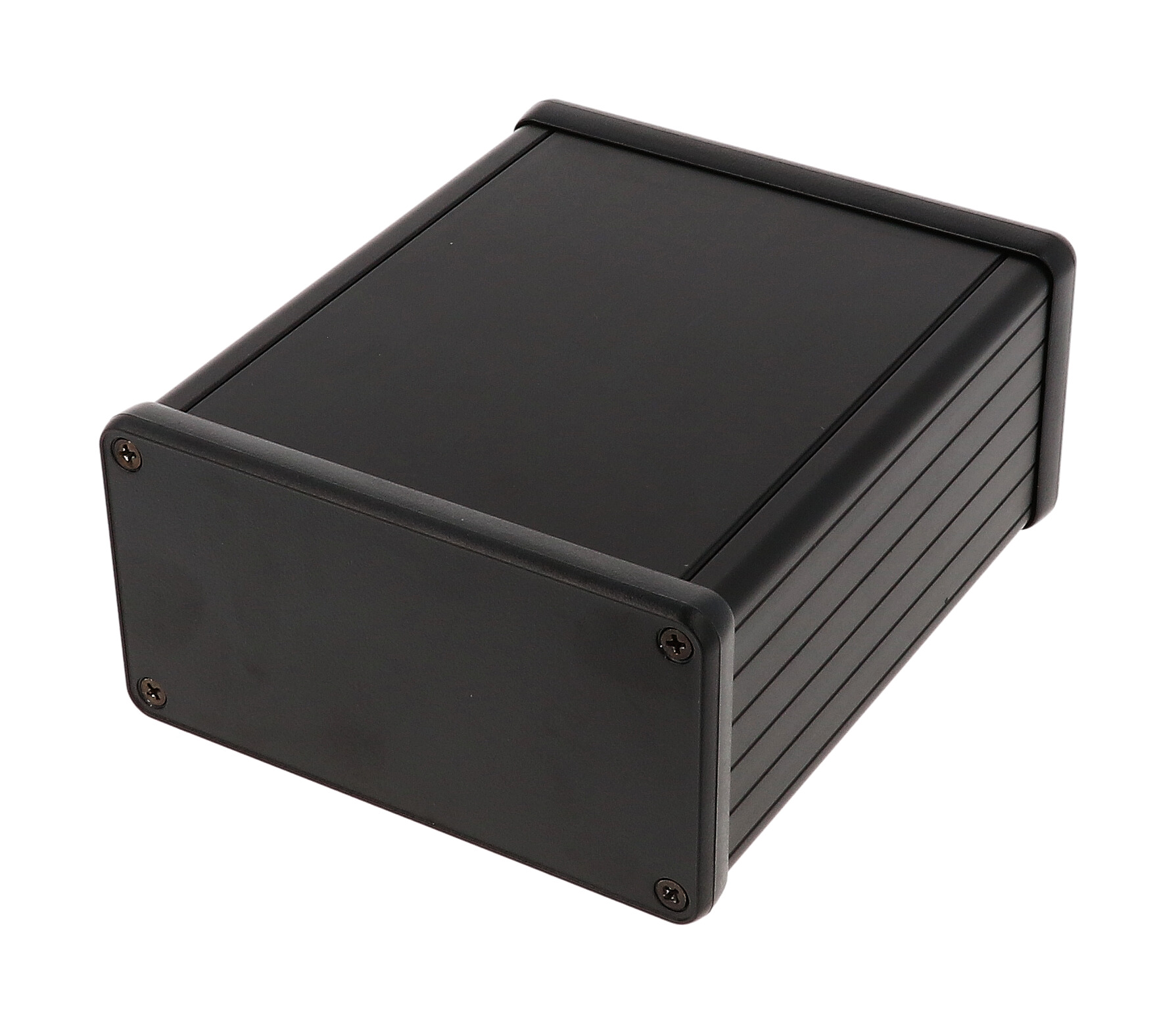 1455N1202BK — black extruded aluminum enclosure w/ plastic end panels