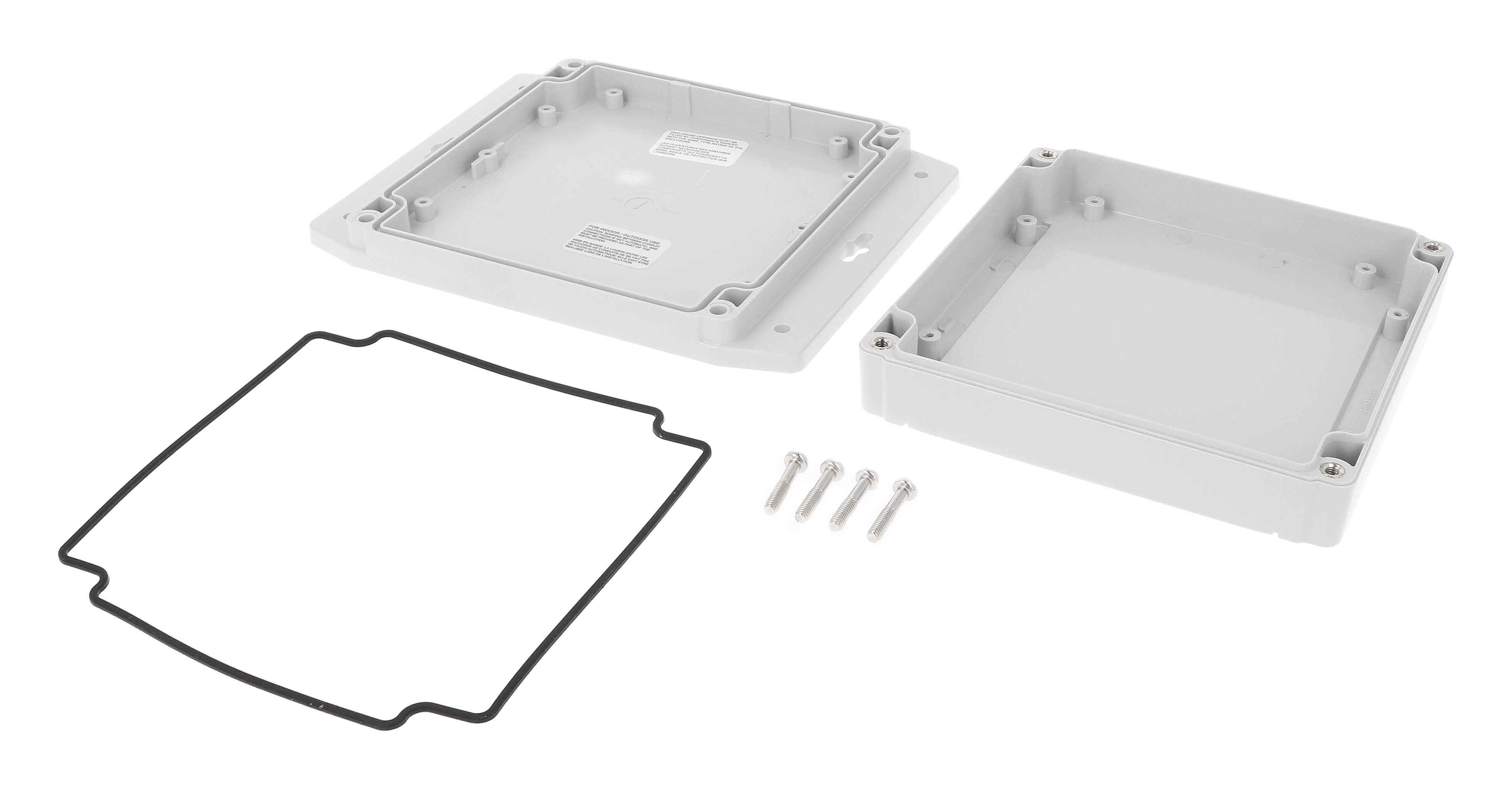 1555QF17GY low-profile grey ABS flanged enclosure, 141 x 140 x 37 mm