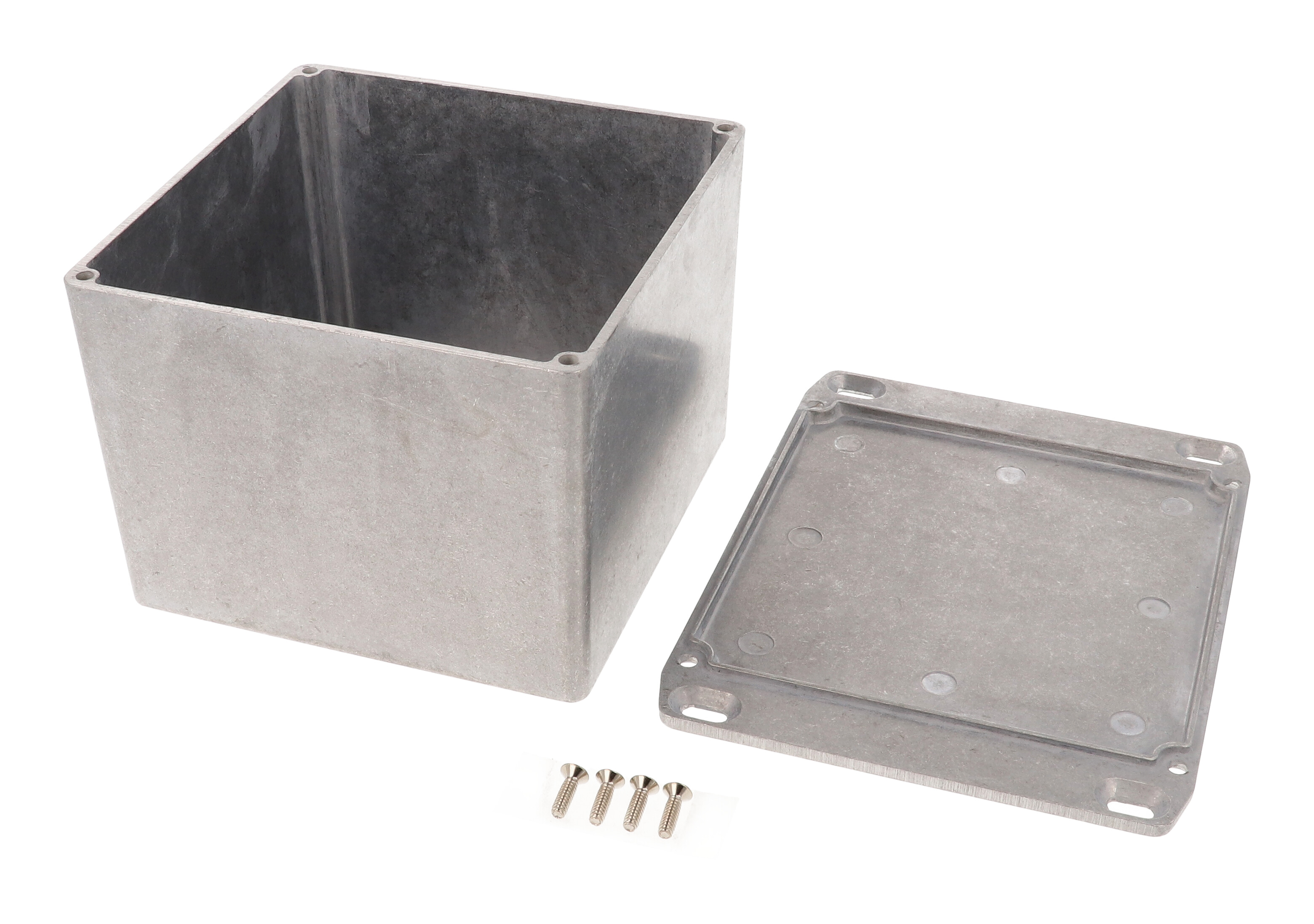 1590VFL natural aluminum deep diecast aluminum enclosure with wall-mounting flanged lid