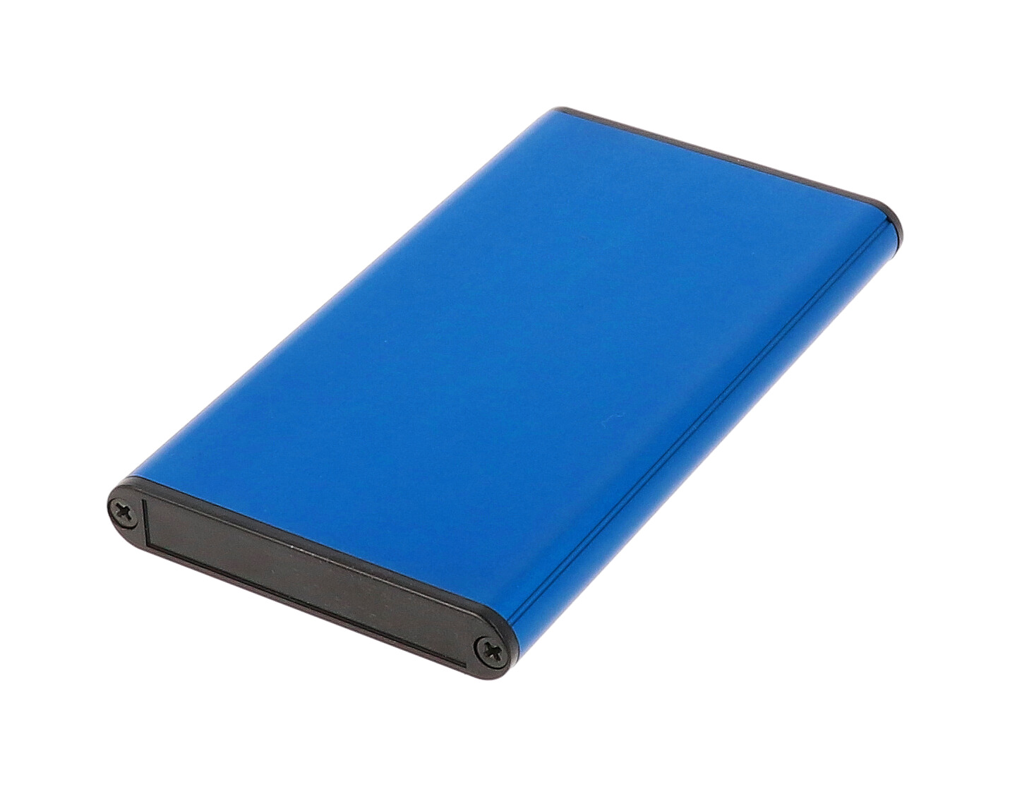 1455A1202BU blue anodized extruded aluminum PC board enclosure, 120 x 70 x 12 mm, with plastic end panels