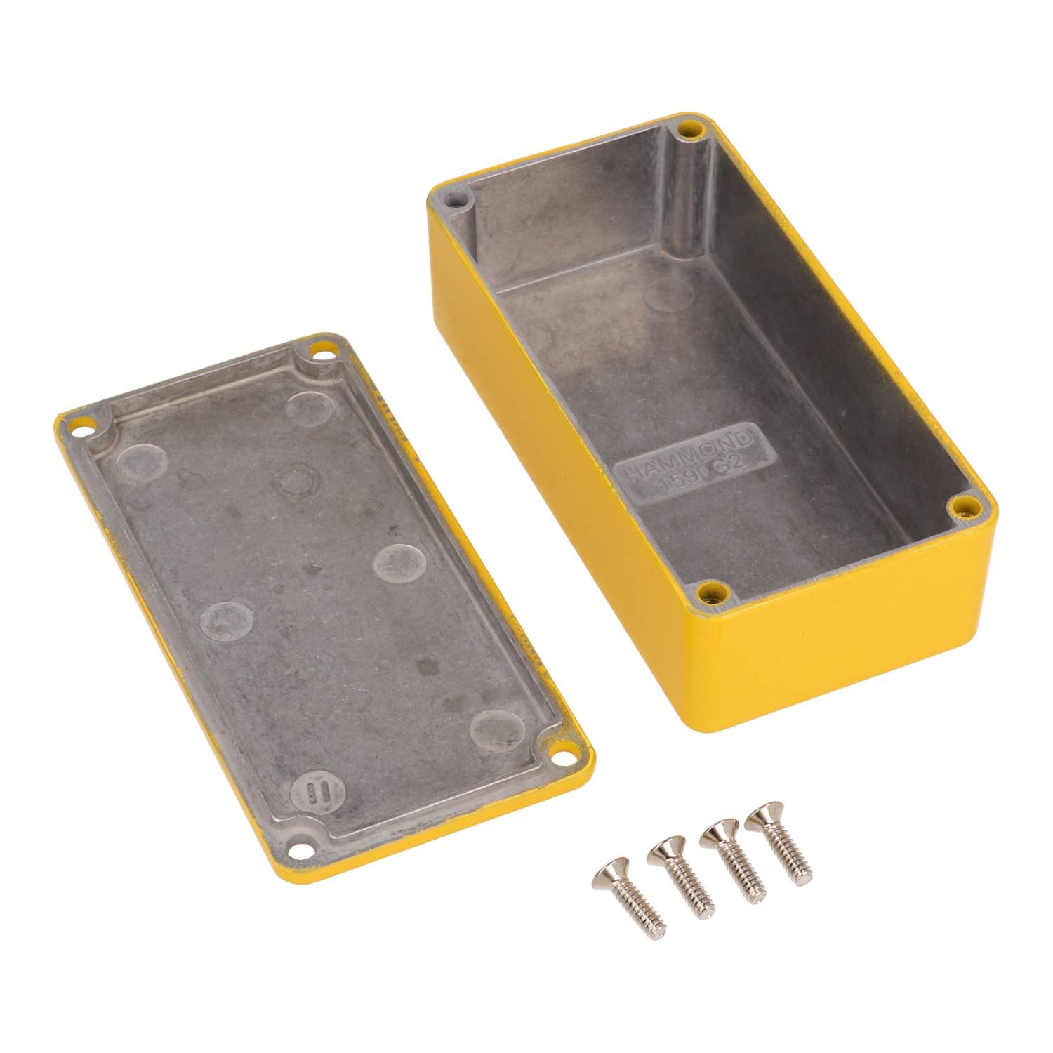 1590G2YL yellow painted diecast aluminum rectangular stomp box enclosure with lid and cover screws