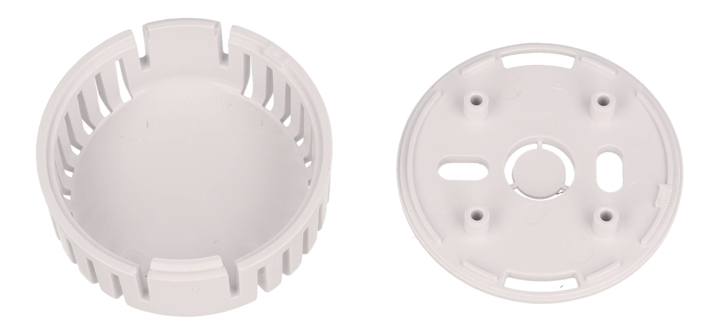 1551V11WH white vented round ABS snap-fit sensor enclosure with wall-mount base