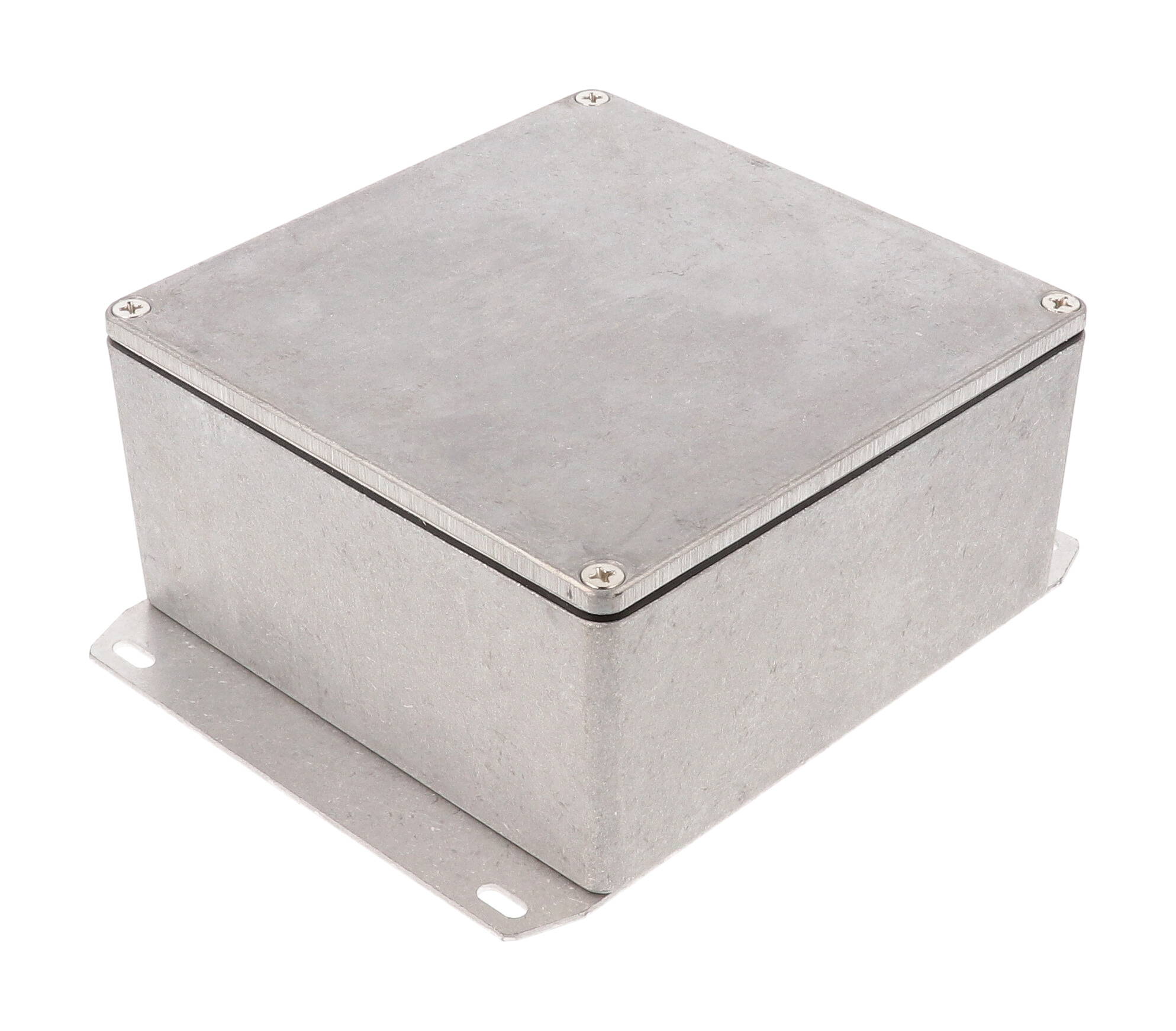 1590WUF natural aluminum watertight diecast aluminum enclosure with flanged bottom plate, 120 mm x 120 mm x 59 mm