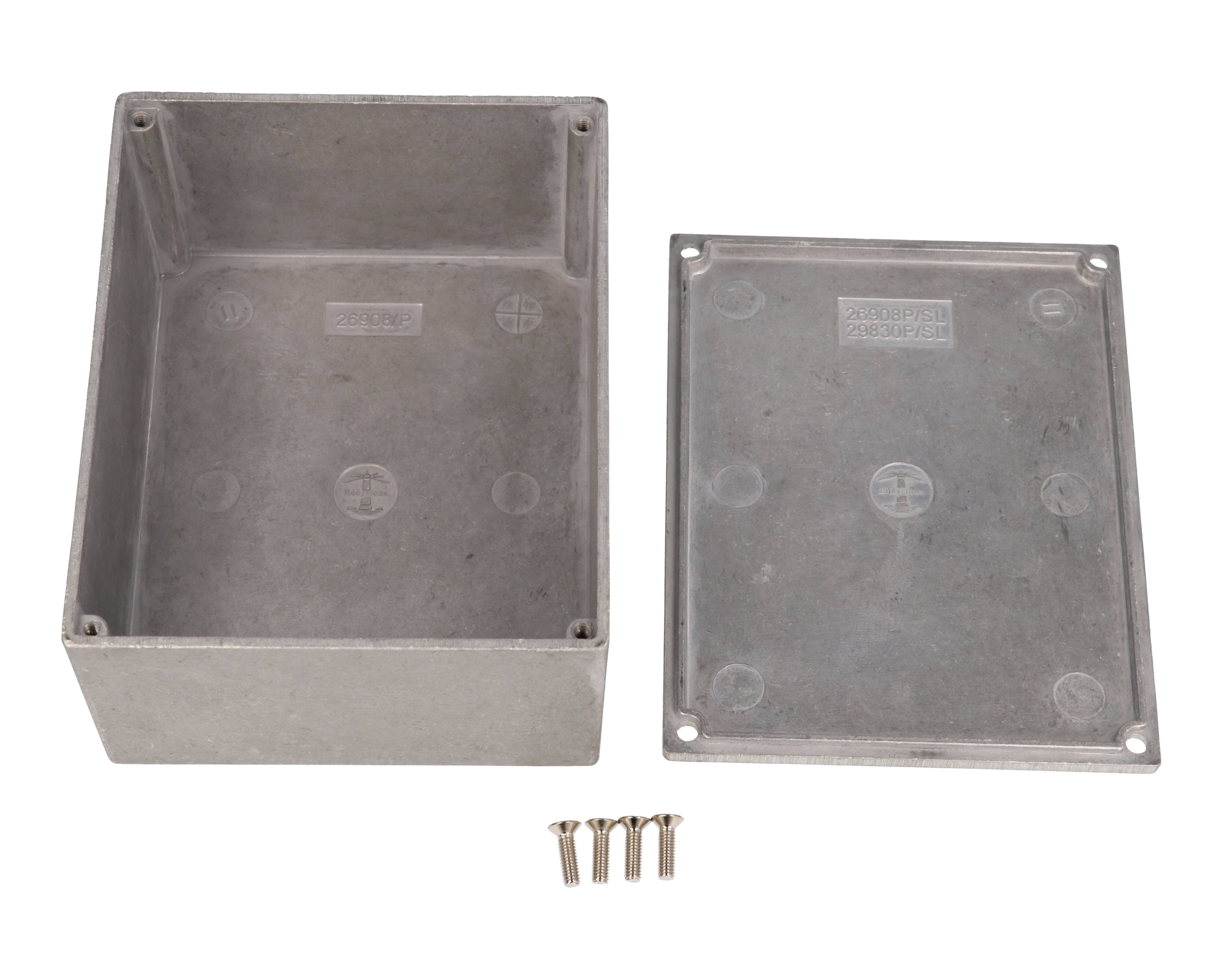 26908PSLA Eddystone natural finish diecast aluminium enclosure, 119 mm x 94 mm x 57 mm