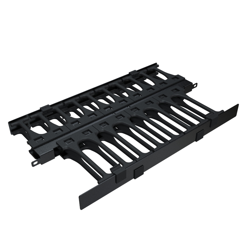 Hammond RB-HFMS2 2U black steel horizontal finger cable manager with removable cover for 19-inch racks
