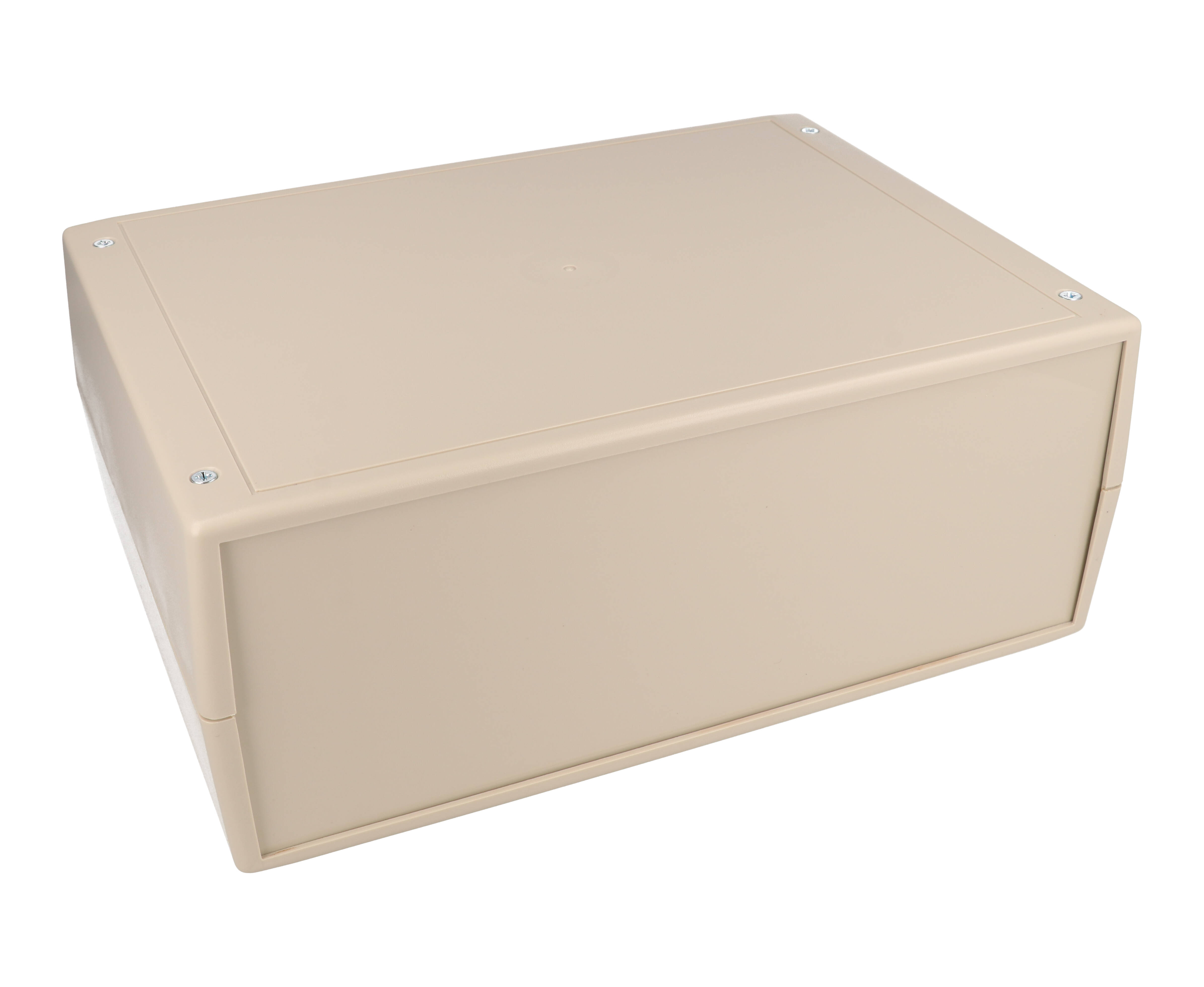RM2095L light grey ABS instrument enclosure, 250 x 180 x 101 mm clam shell case with front and rear panels