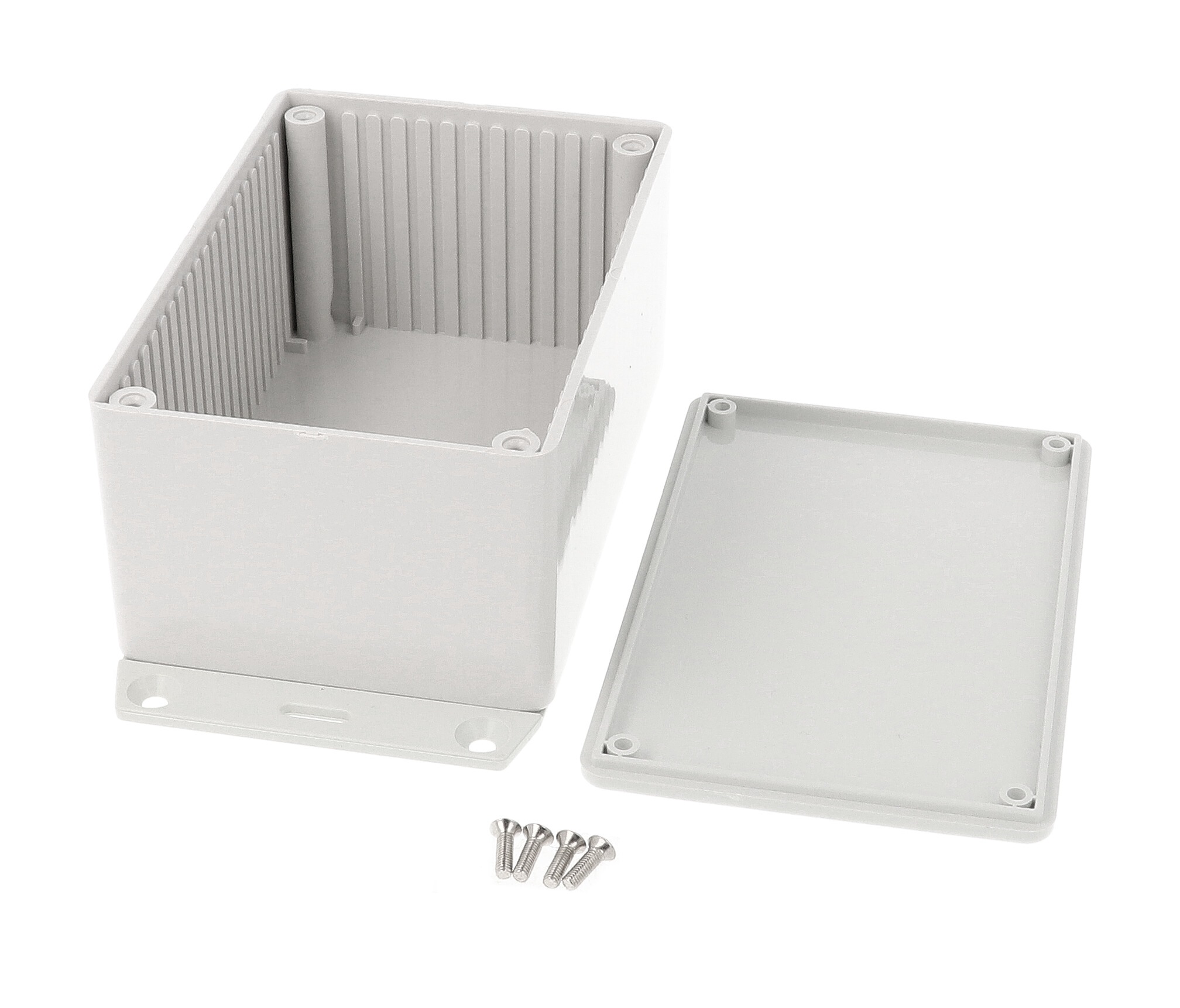 1591TF2SGY light gray general purpose ABS enclosure with bottom mounting flange, 120 x 80 x 59 mm