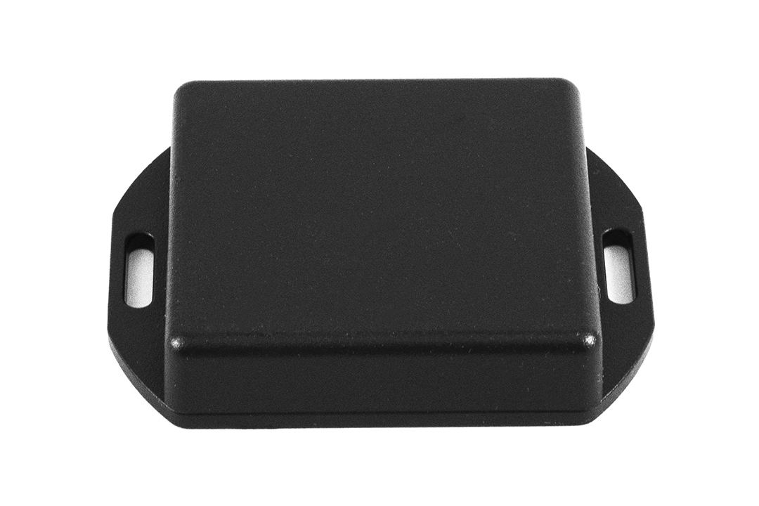 1551TTFLBK black ABS low-profile enclosure with flanged mounting lid, 60 x 60 x 15 mm