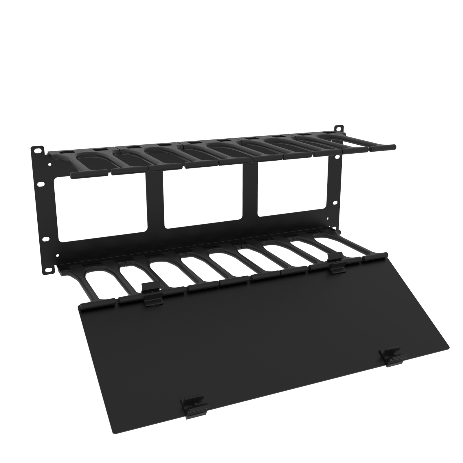 Hammond RB-HFMS2 2U black steel horizontal finger cable manager with removable cover for 19-inch racks