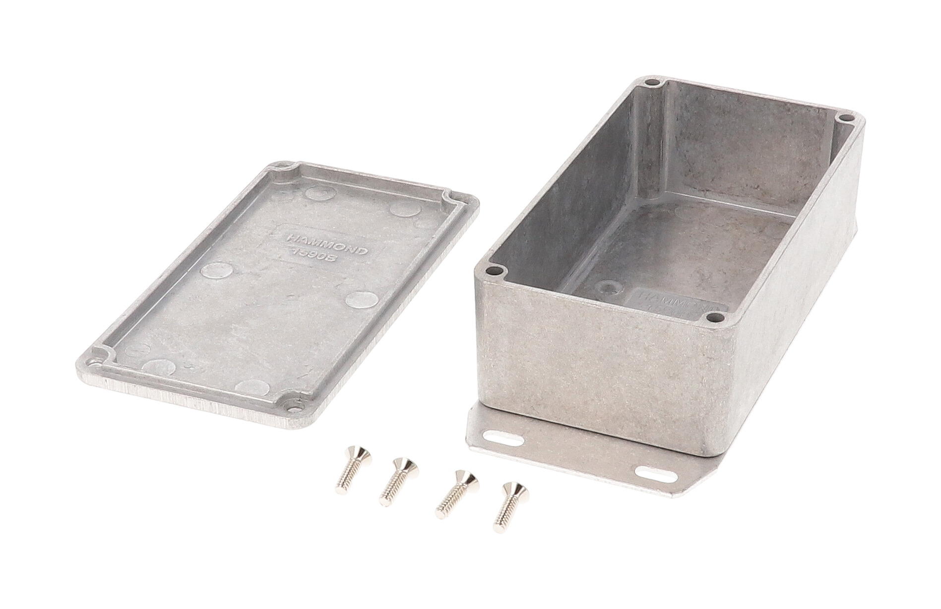 1590B2F natural diecast aluminum enclosure with welded flanged bottom plate