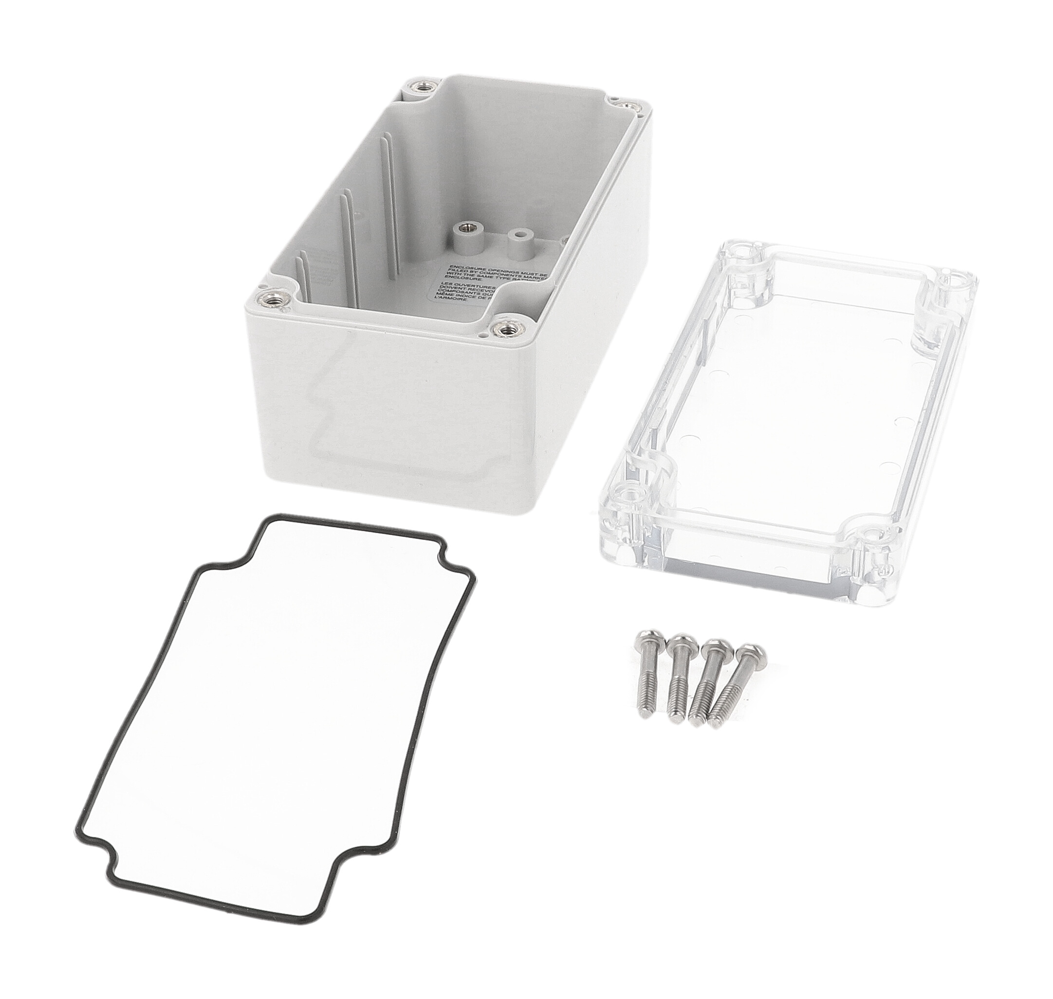 1554D2GYCL gray polycarbonate enclosure with clear lid, 120 x 65 x 61 mm