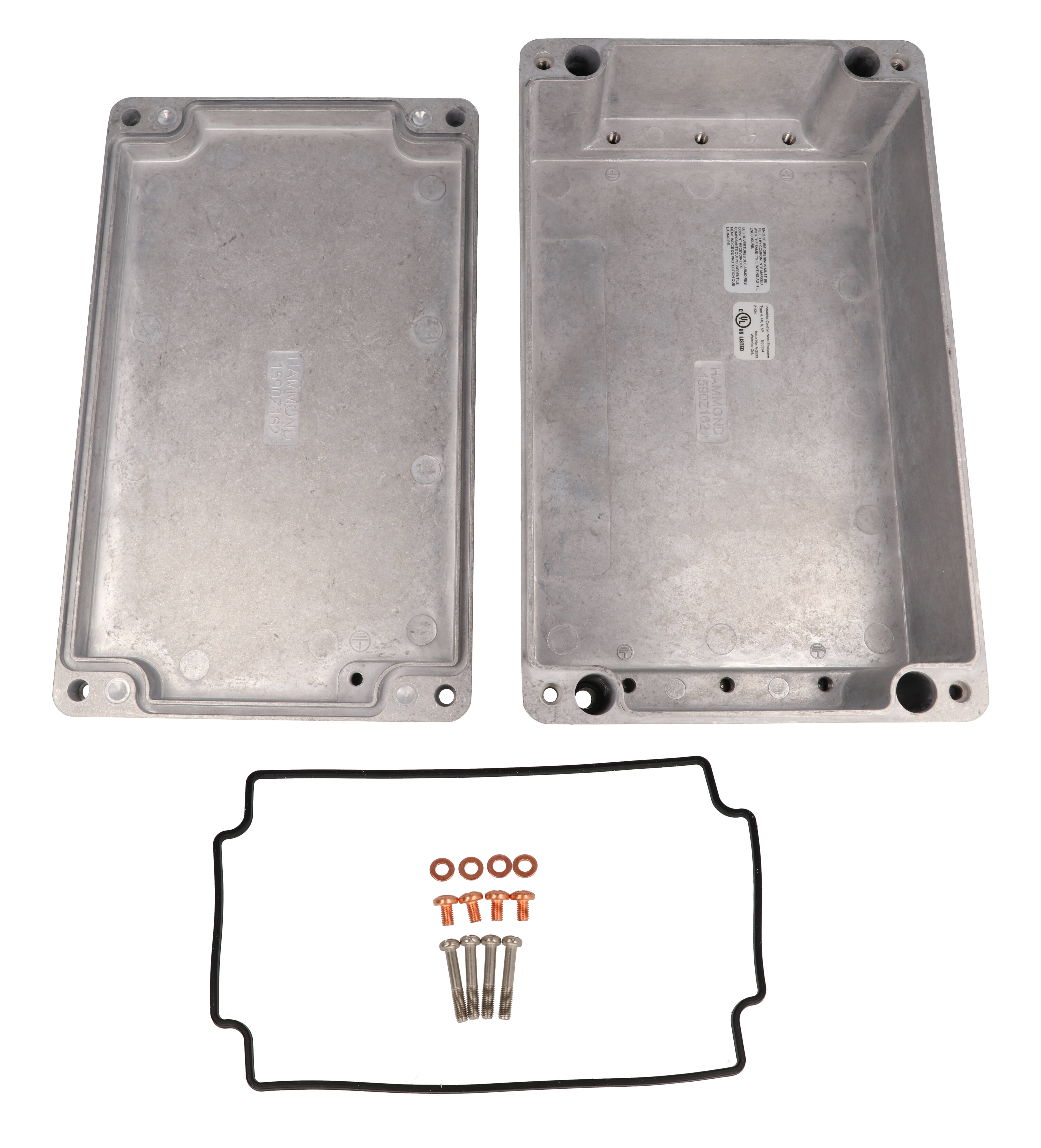 1590Z162 natural diecast aluminum watertight enclosure, 260 x 160 x 90 mm, with lid and recessed screws