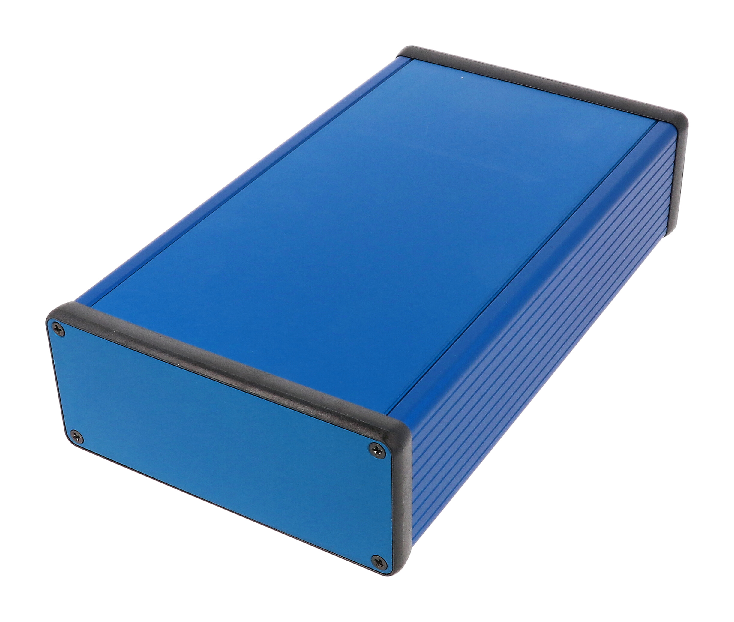 1455Q2201BU — blue extruded aluminum enclosure w/ metal end panels