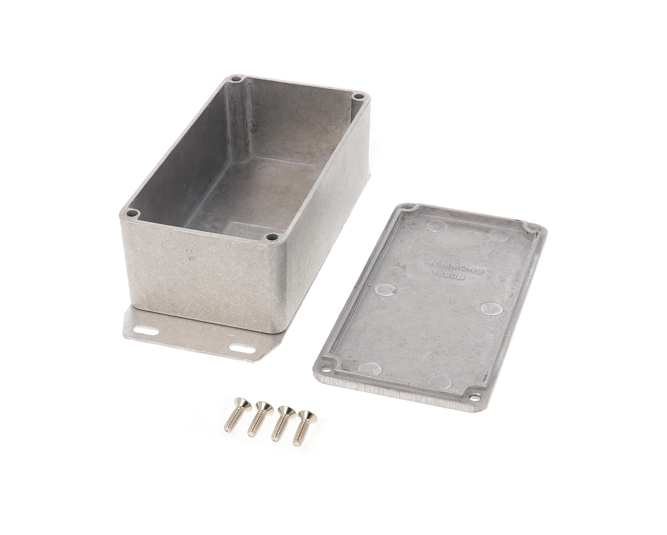 1590BSF natural diecast aluminum enclosure with welded bottom mounting flange