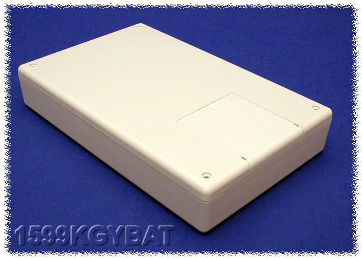 1599KGYBAT light gray flame retardant handheld enclosure with battery door, 220 x 140 mm
