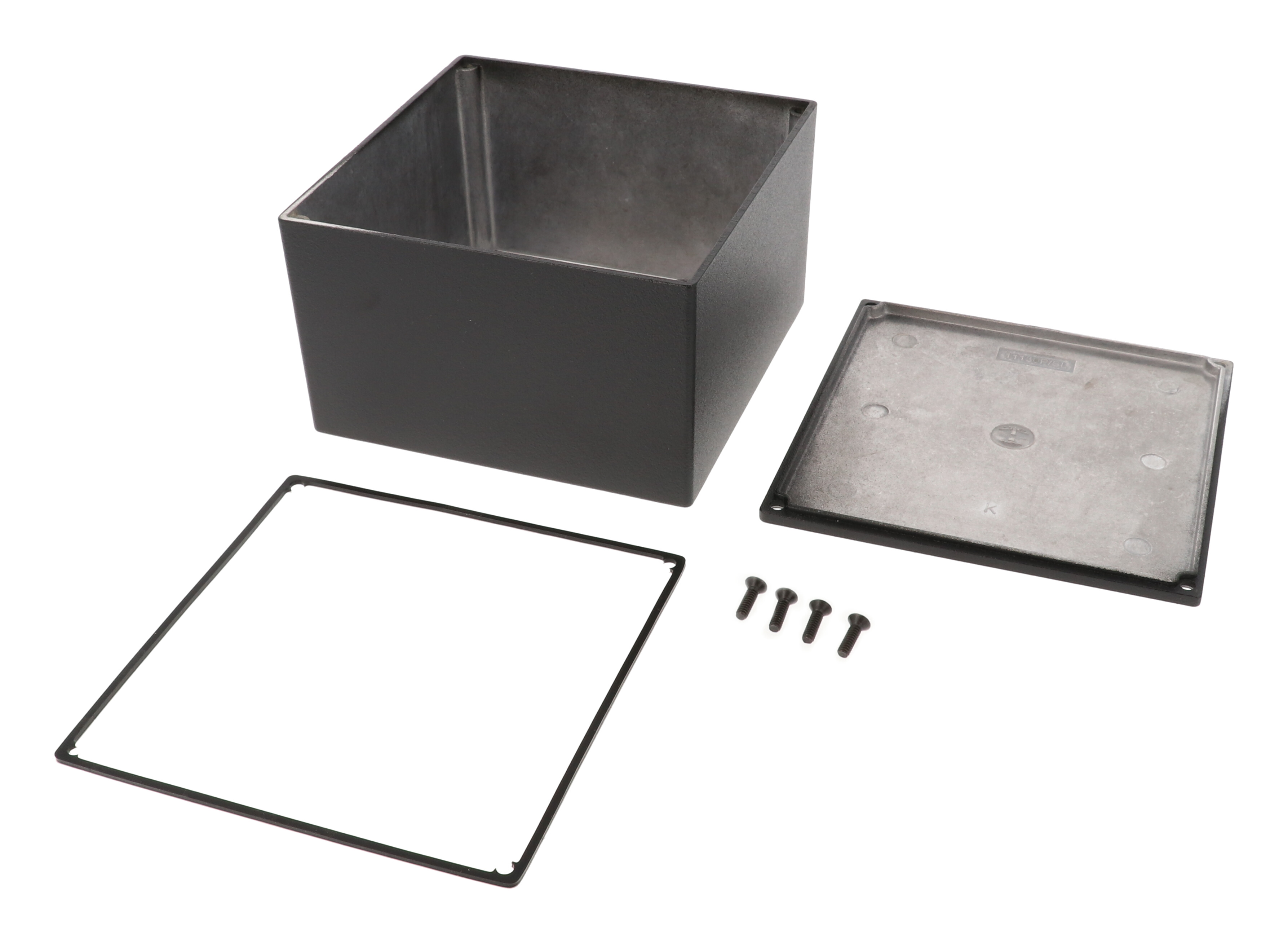 1590WKBK black textured IP65 watertight diecast enclosure, 125 x 125 x 79 mm