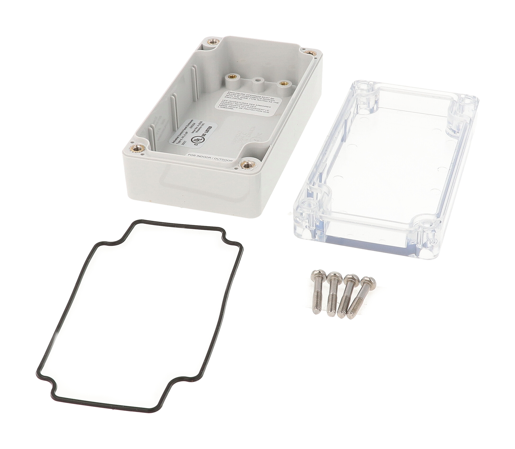 1554C2GYCL polycarbonate enclosure with clear lid, 120 x 65 x 41 mm