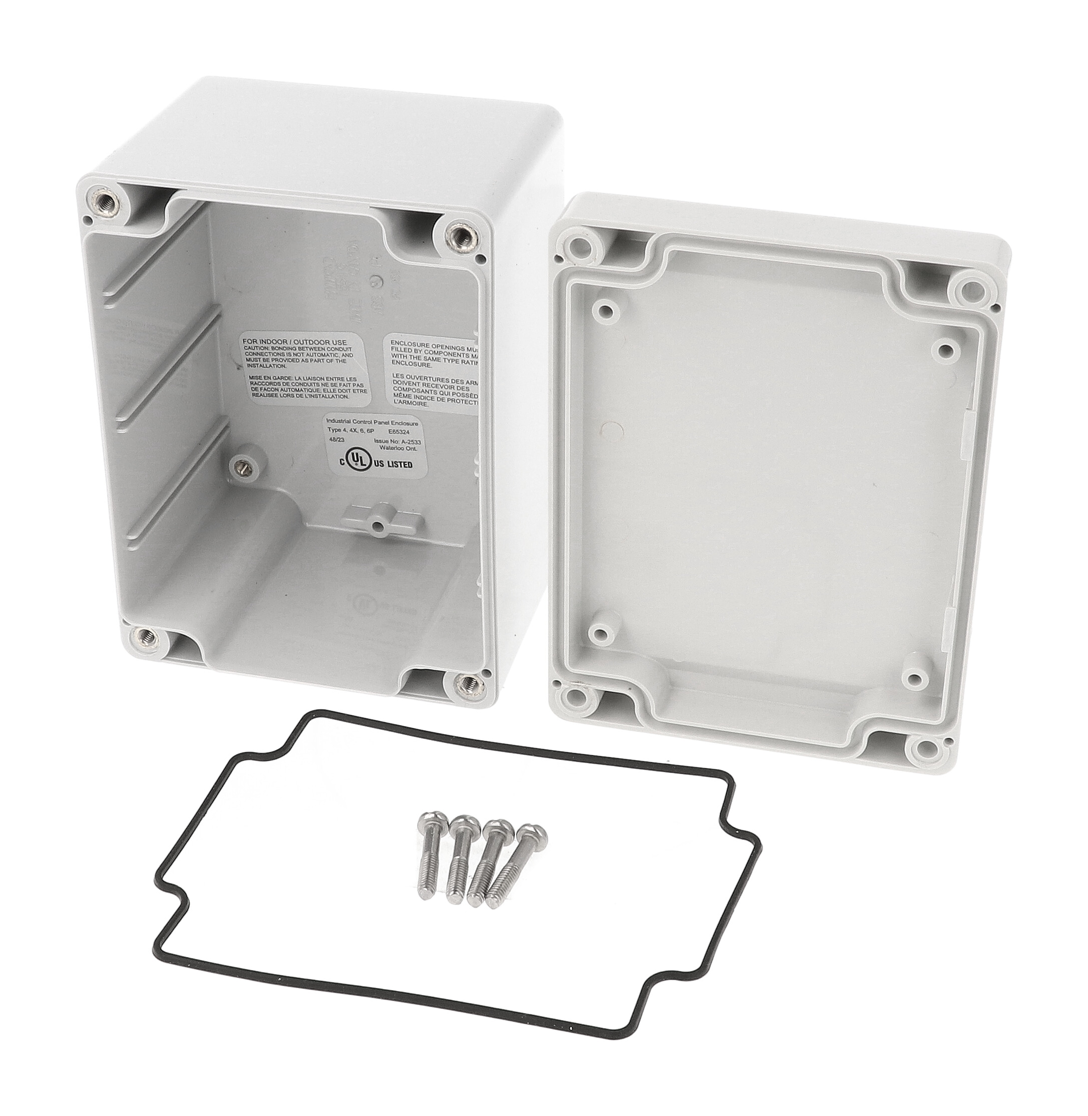 1555G2GY light gray polycarbonate watertight enclosure with styled lid, 120 x 90 x 81 mm