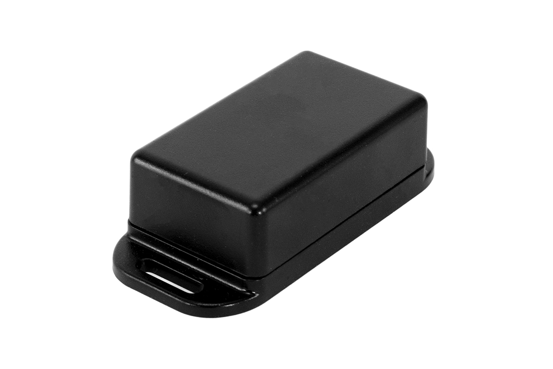 1551WHFLBK black flanged IP68 watertight polycarbonate miniature enclosure with lid