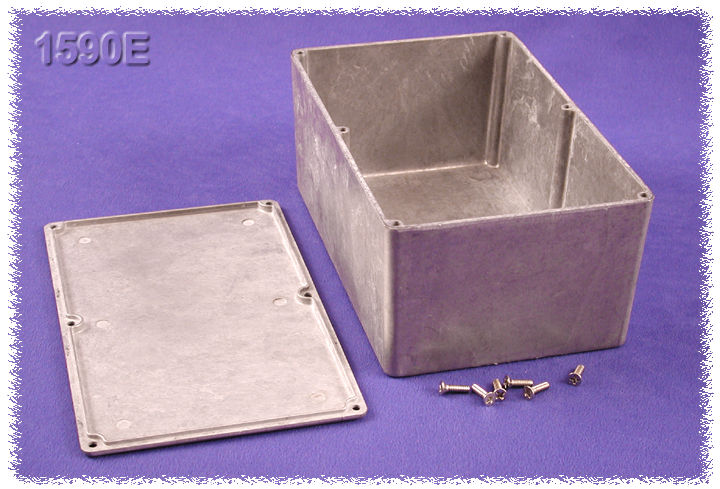 1590E natural diecast aluminum enclosure, 188 x 120 x 82 mm, with lid and six cover screws