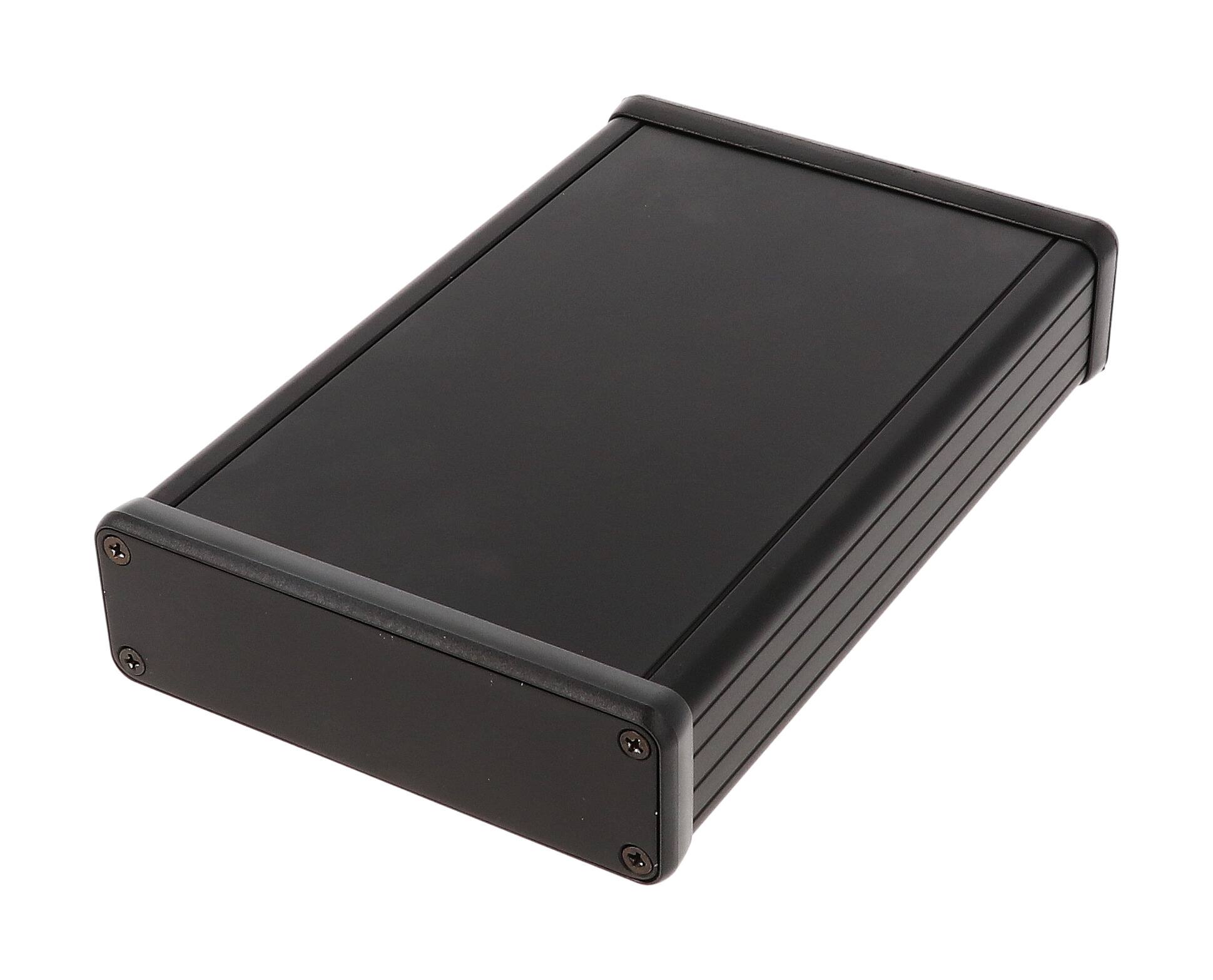 1455L1601BK — black extruded aluminum enclosure w/ metal end panels