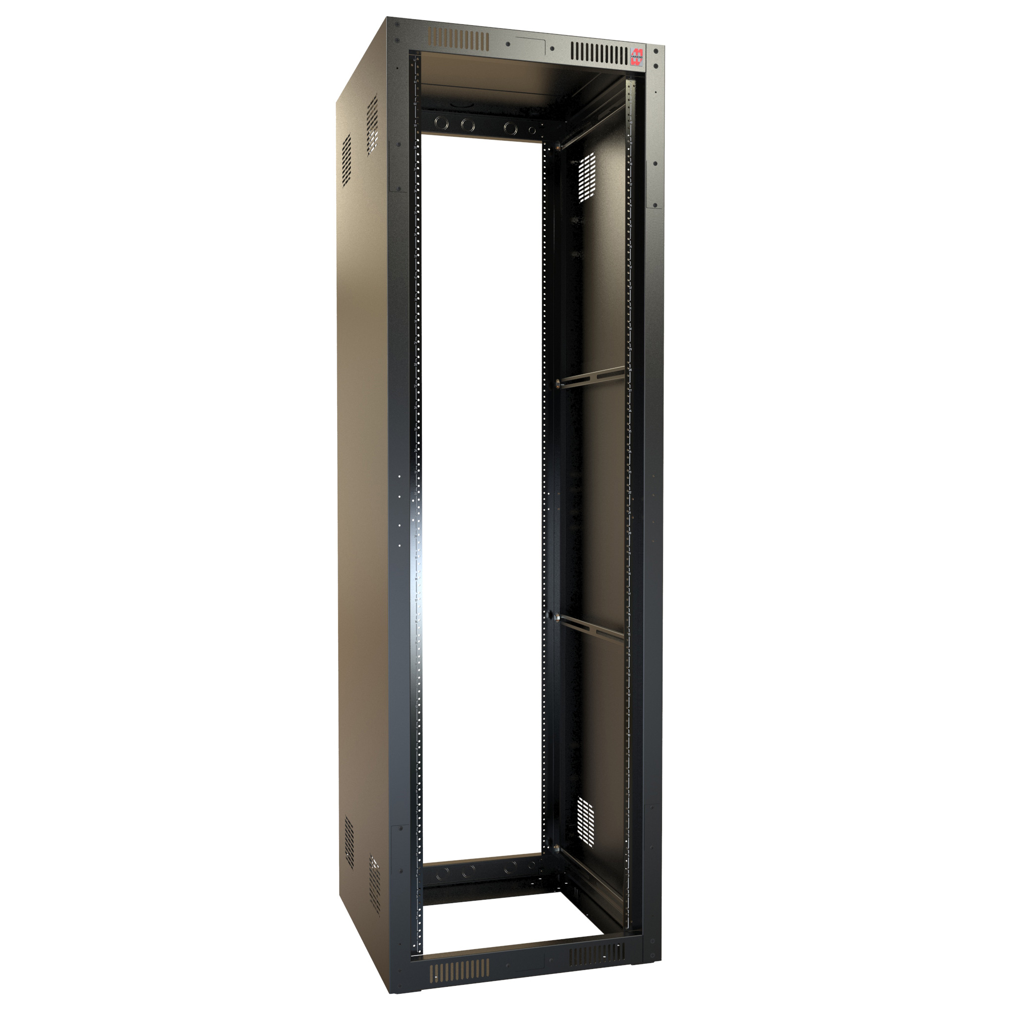 Hammond RCK24U32BK 24U knock-down rack cabinet, 47 x 24 x 32 in, textured black steel with tapped 10-32 mounting rails