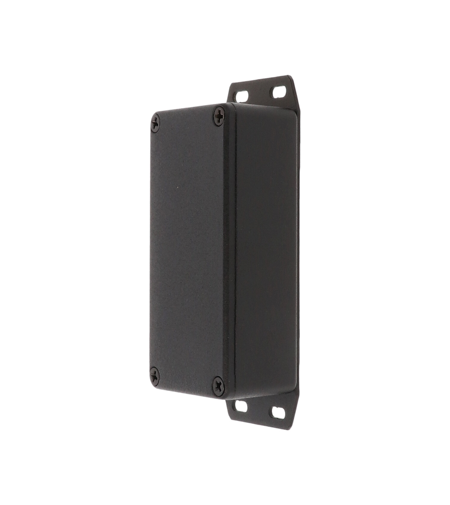 1590GFBK black diecast aluminum enclosure with welded bottom flange, 100 x 50 x 25 mm
