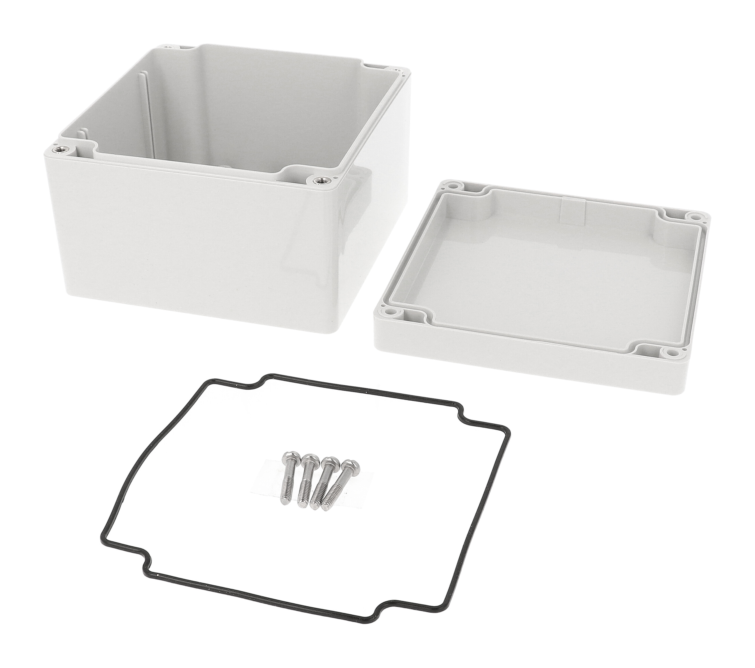 1554P2GY light gray polycarbonate watertight enclosure, 120 x 120 x 80 mm