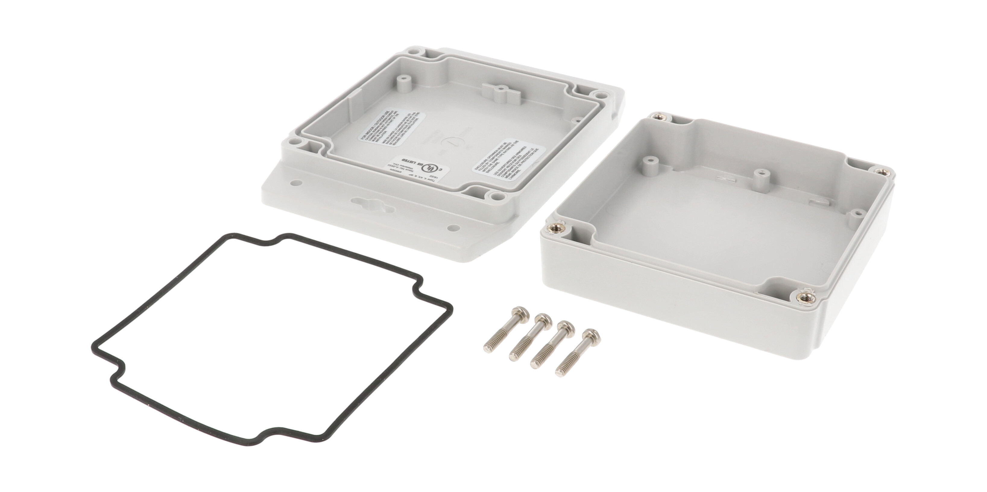 1555L2F17GY compact square light grey polycarbonate enclosure with flanged base