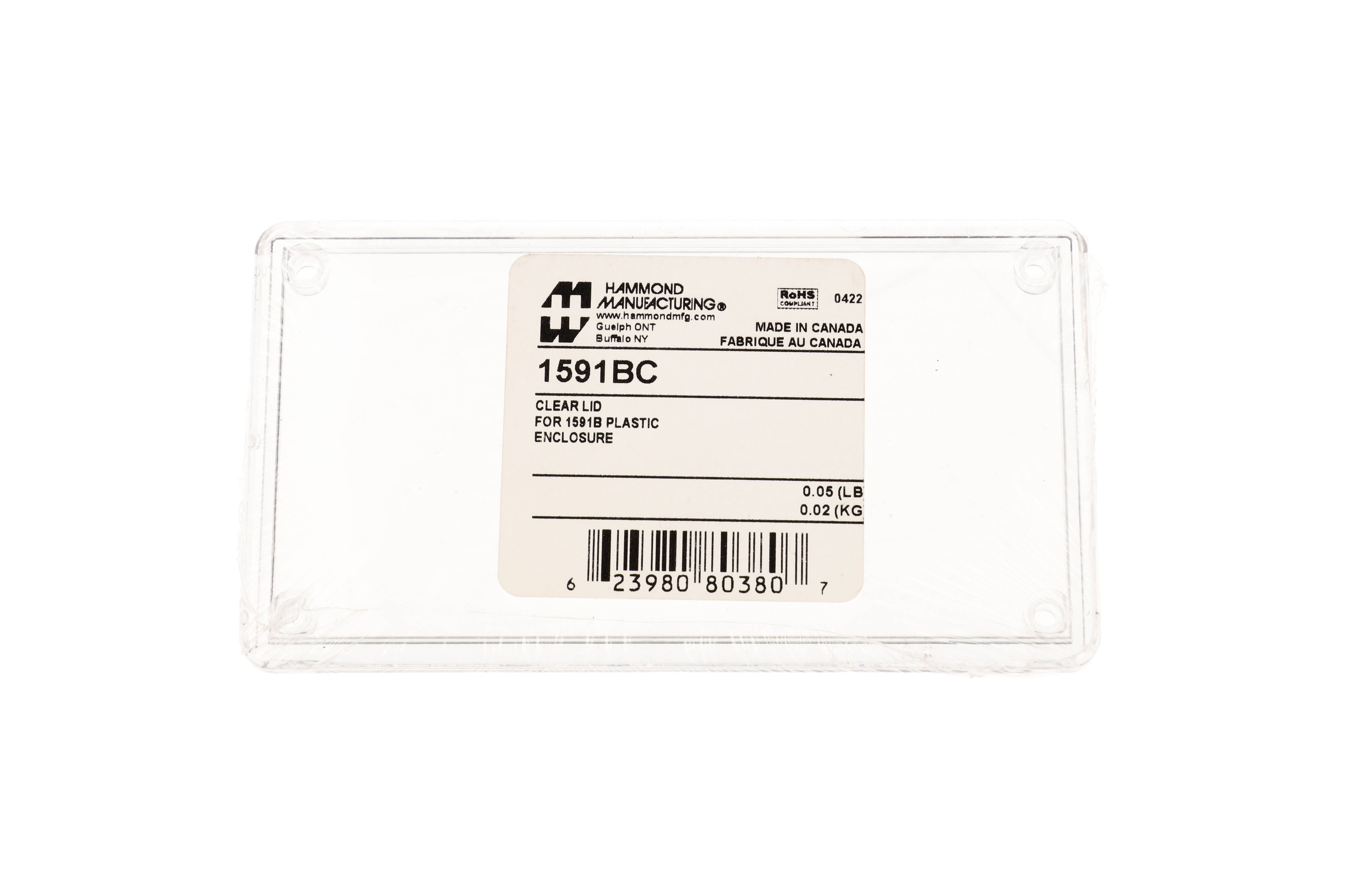 1591BC clear polycarbonate lid for 1591B 112 x 62 mm enclosures