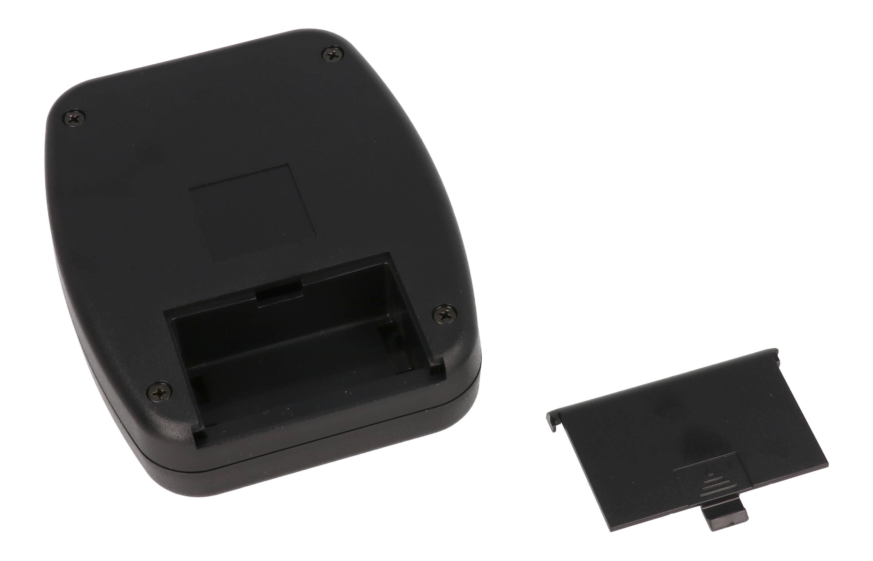 1599TABSBKBAT small black ABS tablet enclosure with battery door on the rear