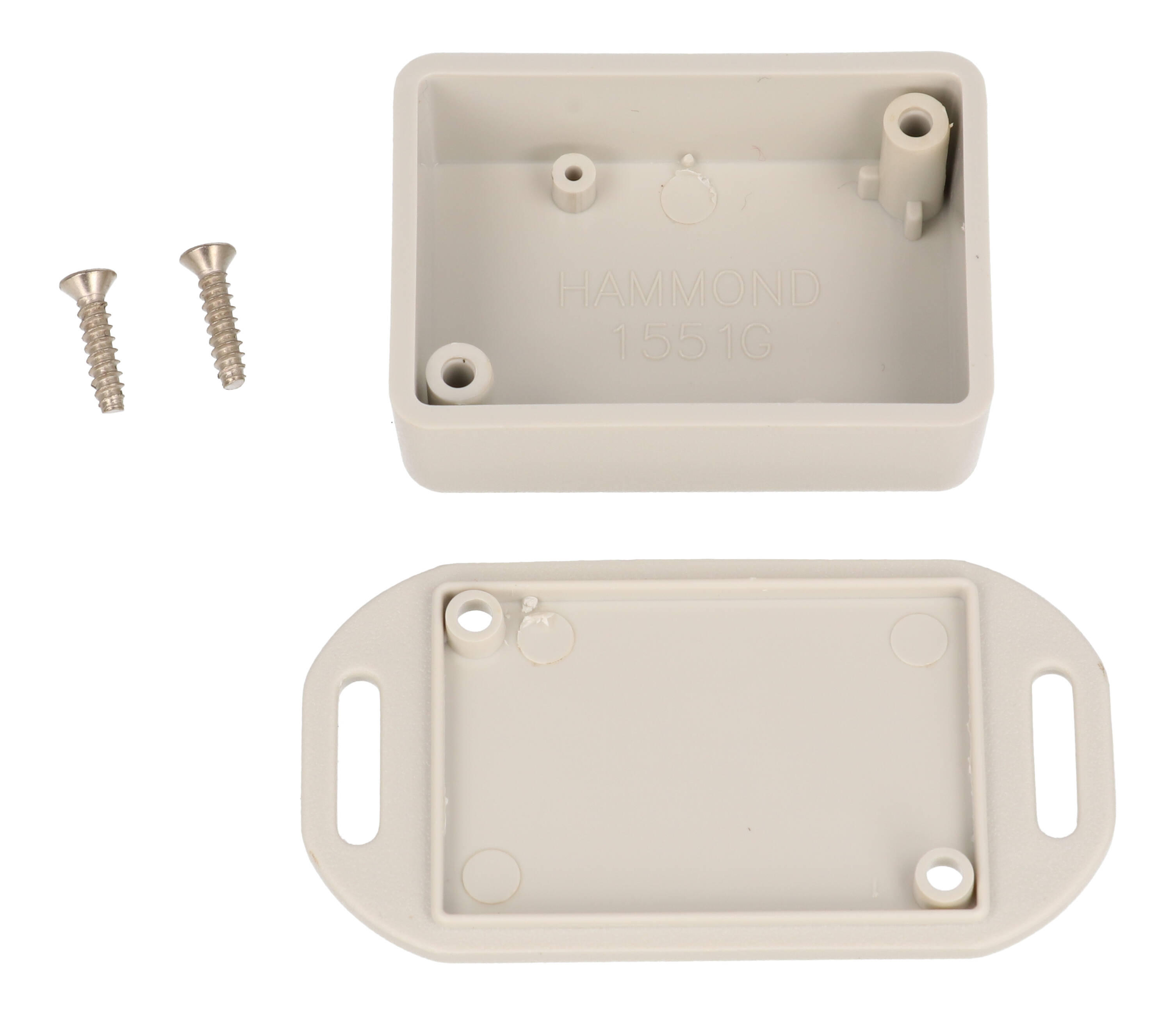 Hammond 1551GFLGY light gray ABS plastic enclosure with flanged lid, 50 x 35 x 20 mm