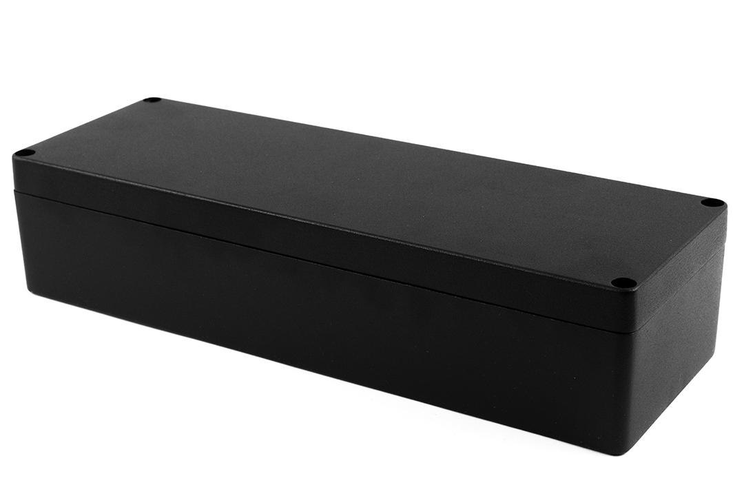 1590Z164BK textured black long diecast aluminum enclosure, 360 x 122 x 80 mm