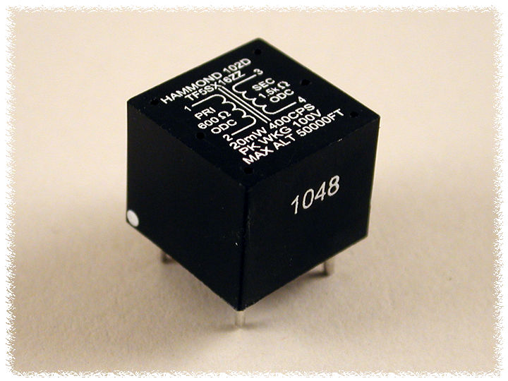 102B miniature black epoxy-potted PCB input audio transformer, 50 ohm to 1500 ohm — view 3