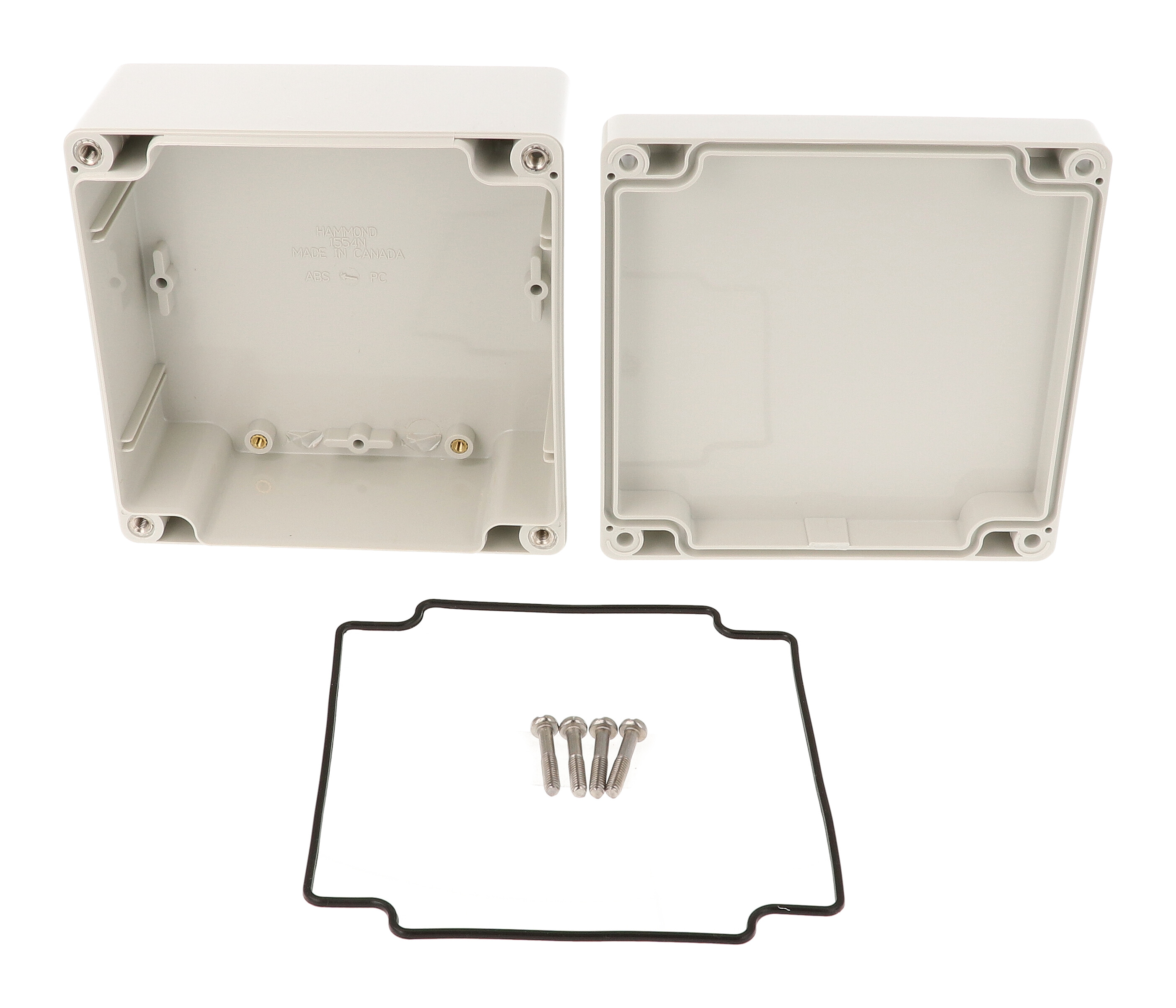 1554NGY light gray ABS enclosure, 120 x 120 x 61 mm, with screw-cover lid