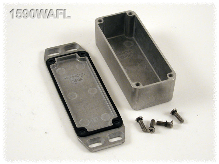 1590WAFL natural aluminum IP65 watertight diecast enclosure, 93 x 39 x 31 mm, wall-mounting flanged lid
