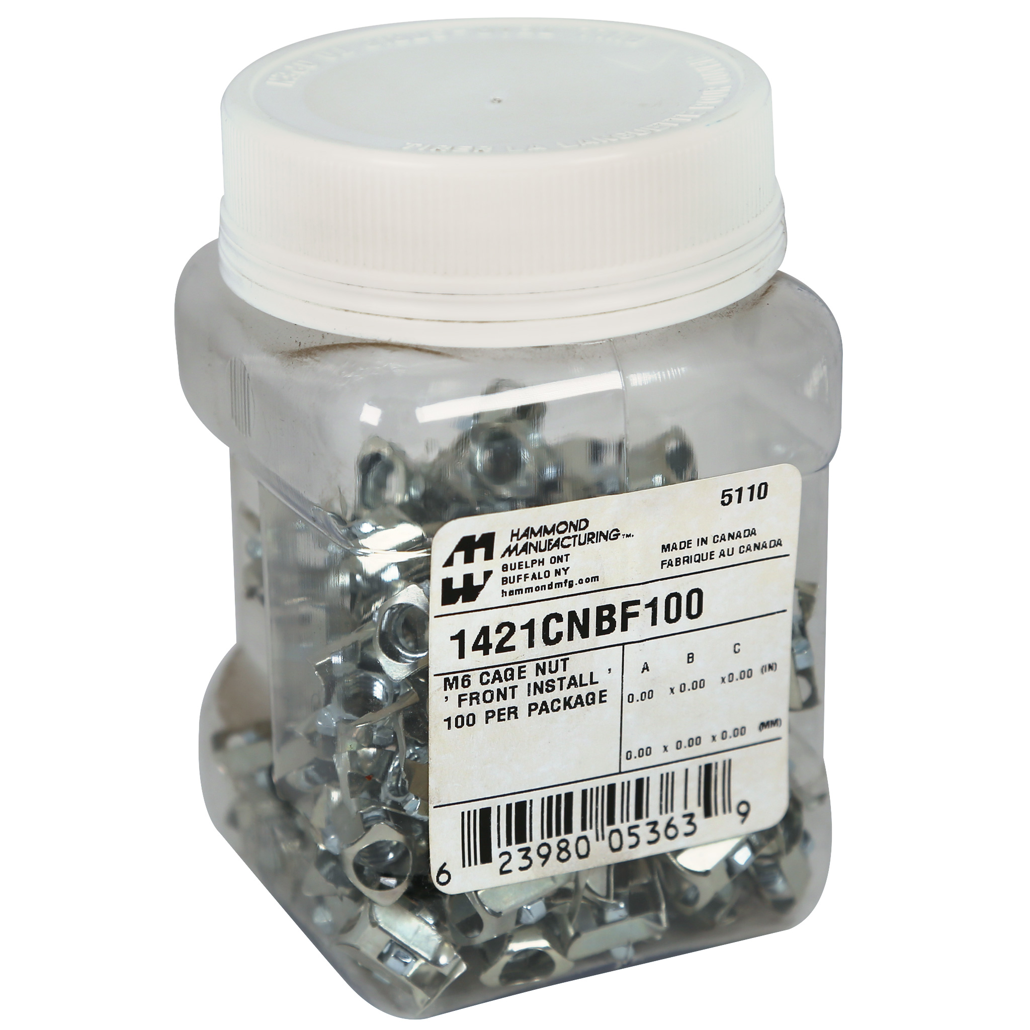 1421CNBF100 100 of M6 front load cage nut