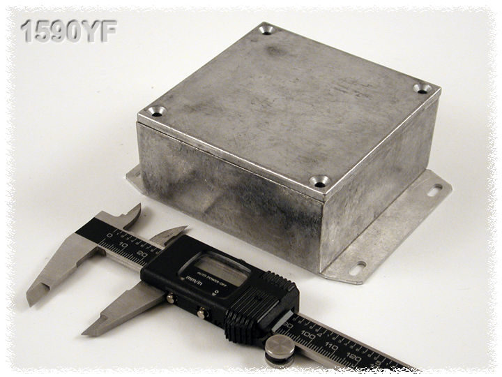1590YF natural diecast aluminum enclosure with welded flanged bottom plate