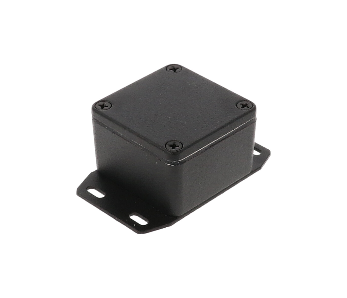 1590WLBFBK black watertight diecast aluminum enclosure with flanged bottom plate