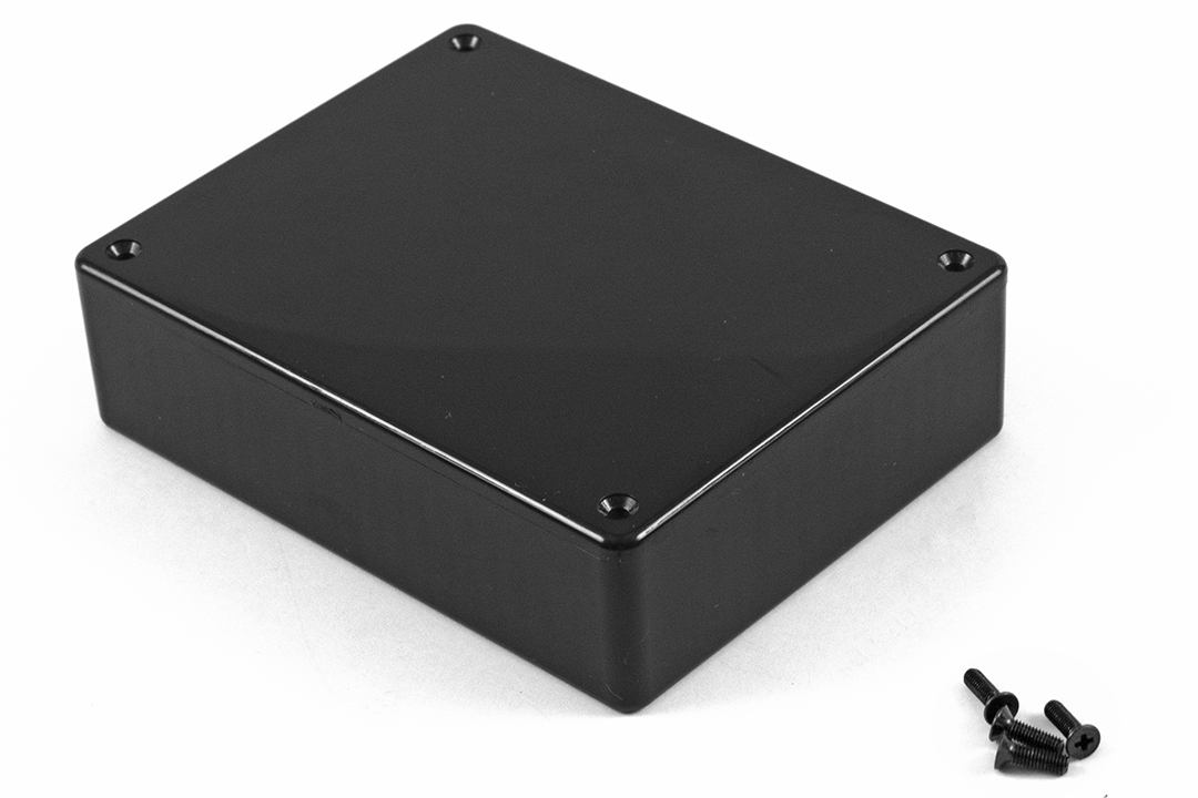 1591RGBK black ABS enclosure, 120.5 x 94 x 34 mm, with EMI/RFI copper conductive coating inside