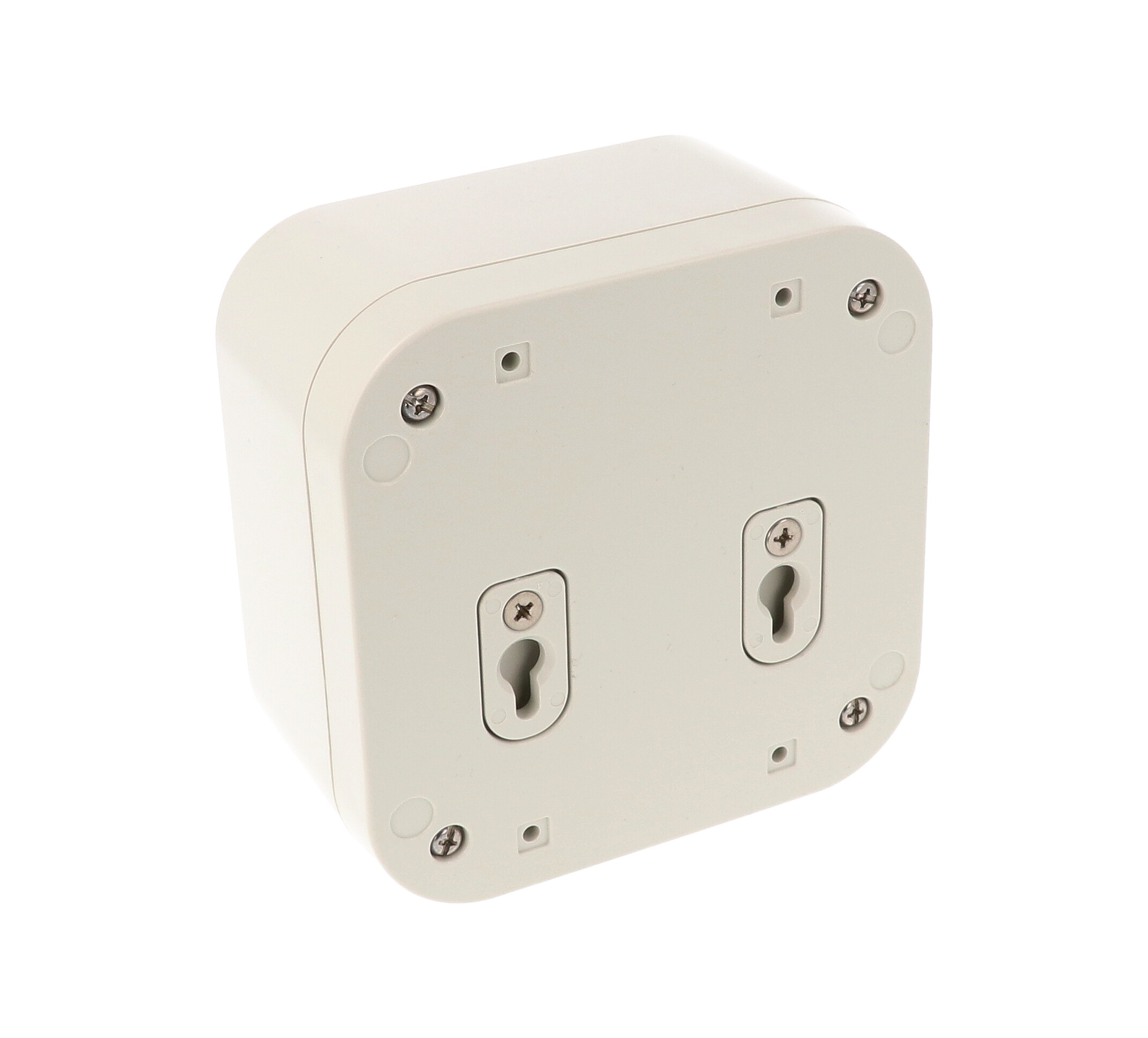 1557DA2GY light gray polycarbonate IP68 enclosure, 120 x 120 x 70 mm, shown with gasketed lid
