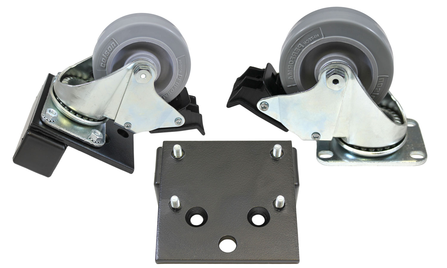 2CCSTL set of two locking console casters with 3.50 in grey composite wheels and mounting brackets