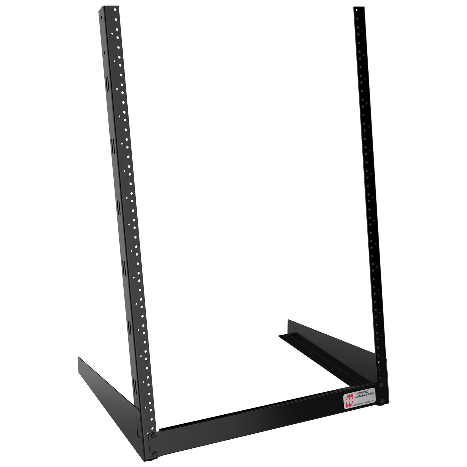 Hammond HDR12UBK 12U desktop 2-post open frame rack in RAL9005 black with 19-inch tapped 10-32 rails and non-slip feet — view 3