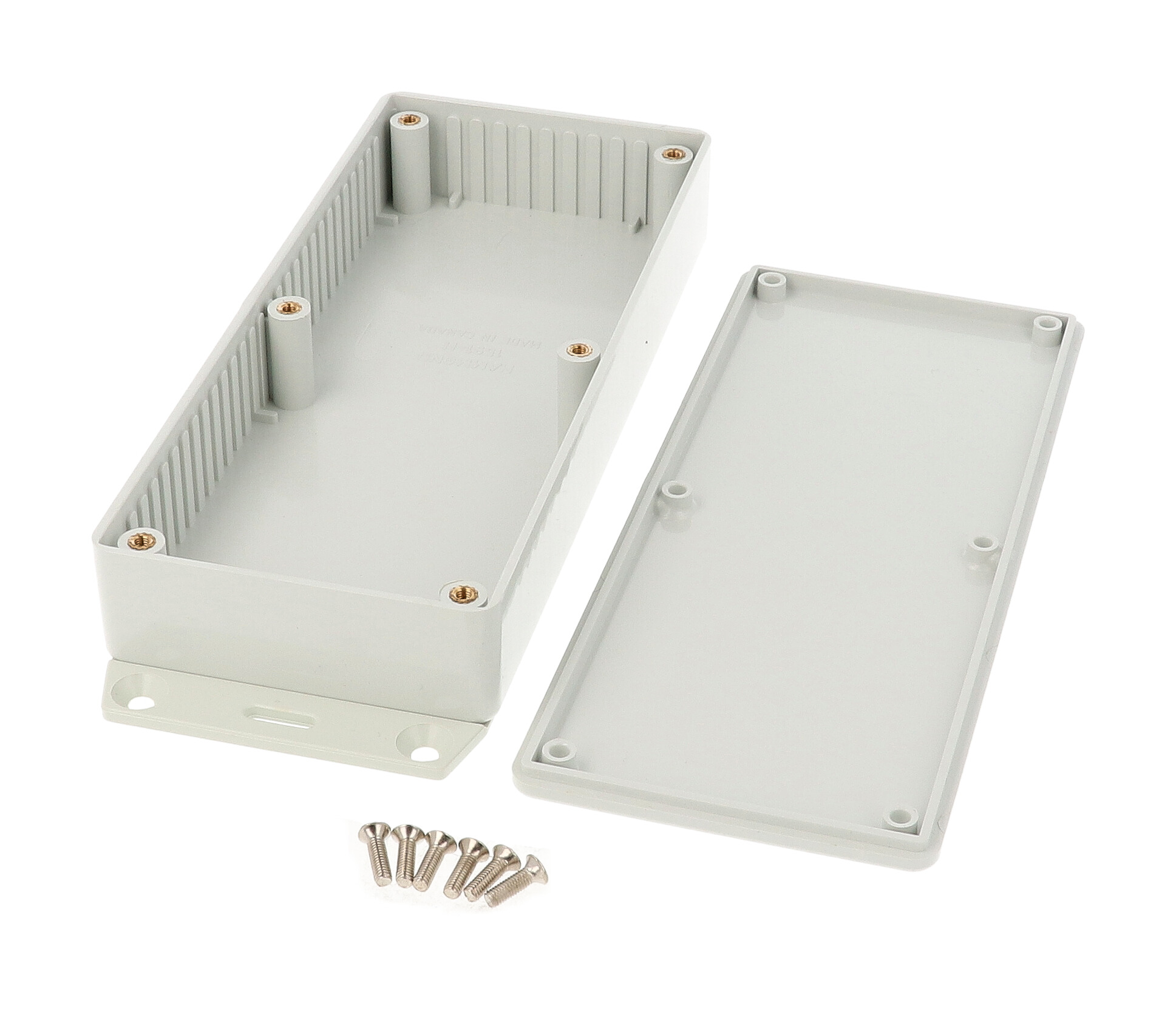 1591HF2GY light gray flame retardant ABS enclosure with bottom mounting flange