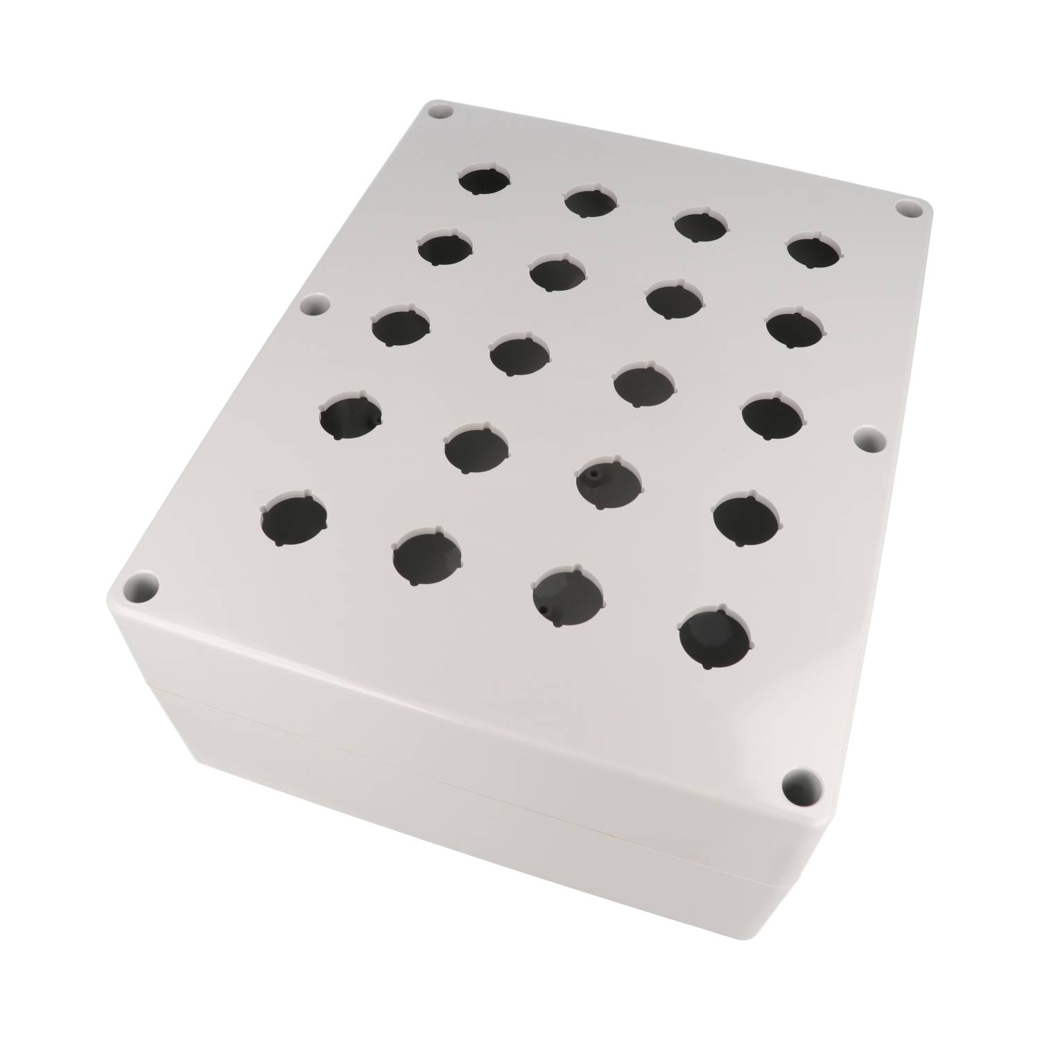 1554MPB20A deep light gray polycarbonate enclosure with 20 holes for 22.5 mm pushbuttons