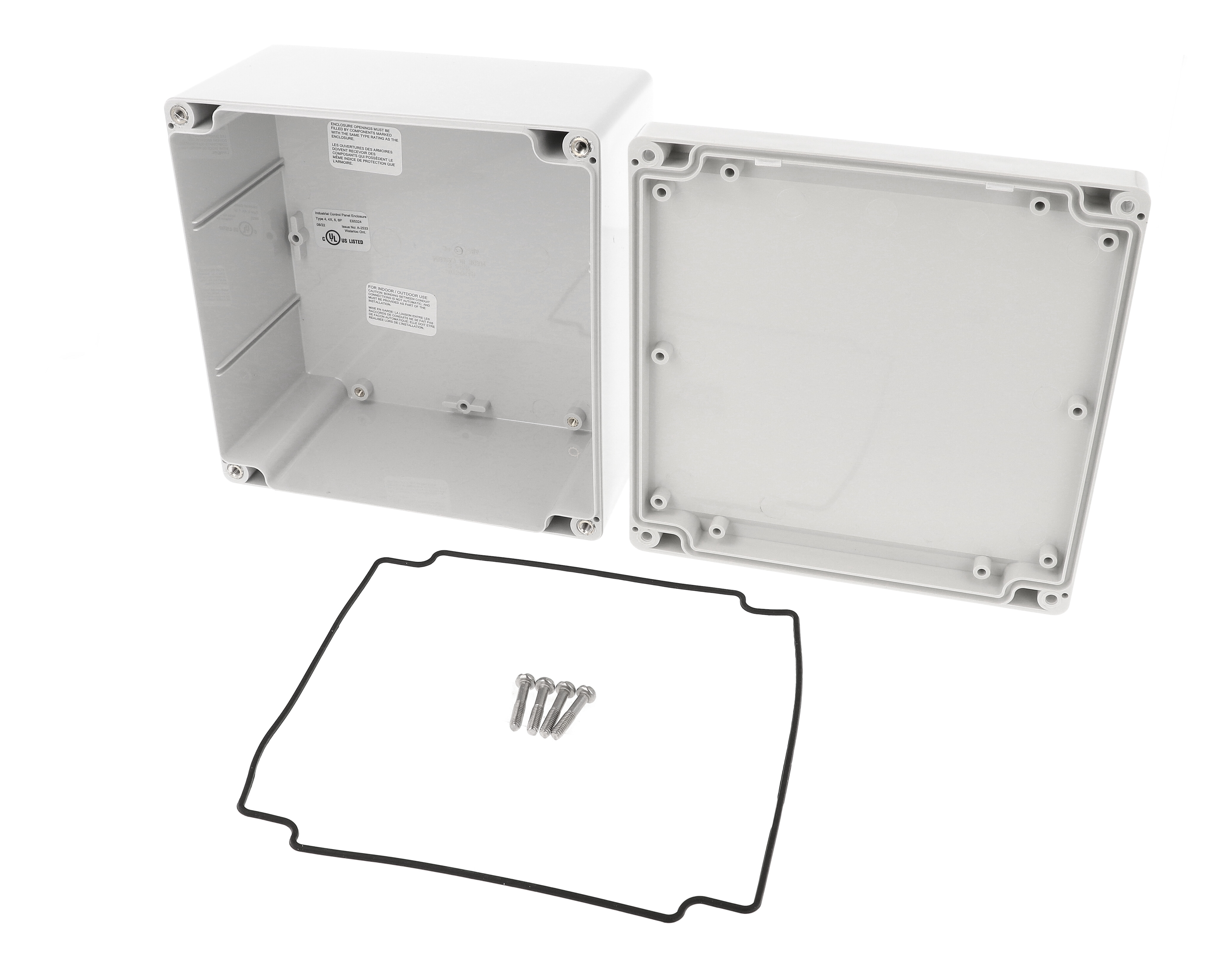 1555S2GY deep gray polycarbonate NEMA 4X enclosure, 160 x 160 x 91 mm