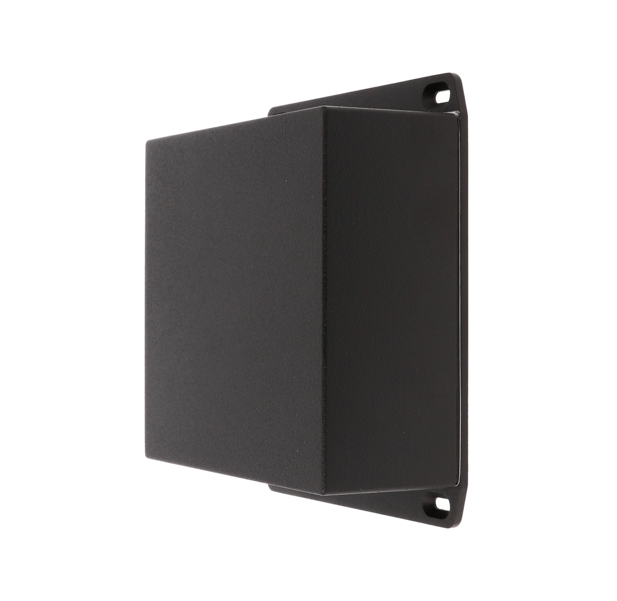 1590WKKFLBK black watertight diecast aluminum enclosure with flanged lid, 125 x 125 x 57 mm