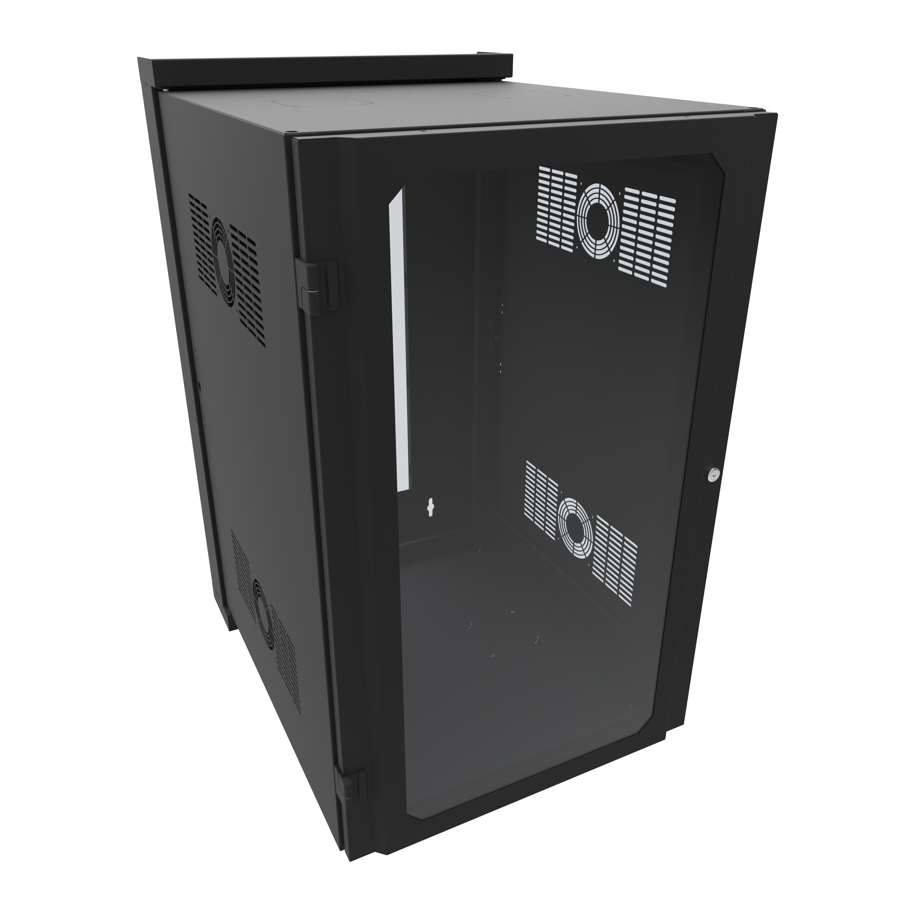 Hammond HWM2420U26WDBK 20U swing-out wall-mount rack cabinet in RAL9005 black with window front door — view 2